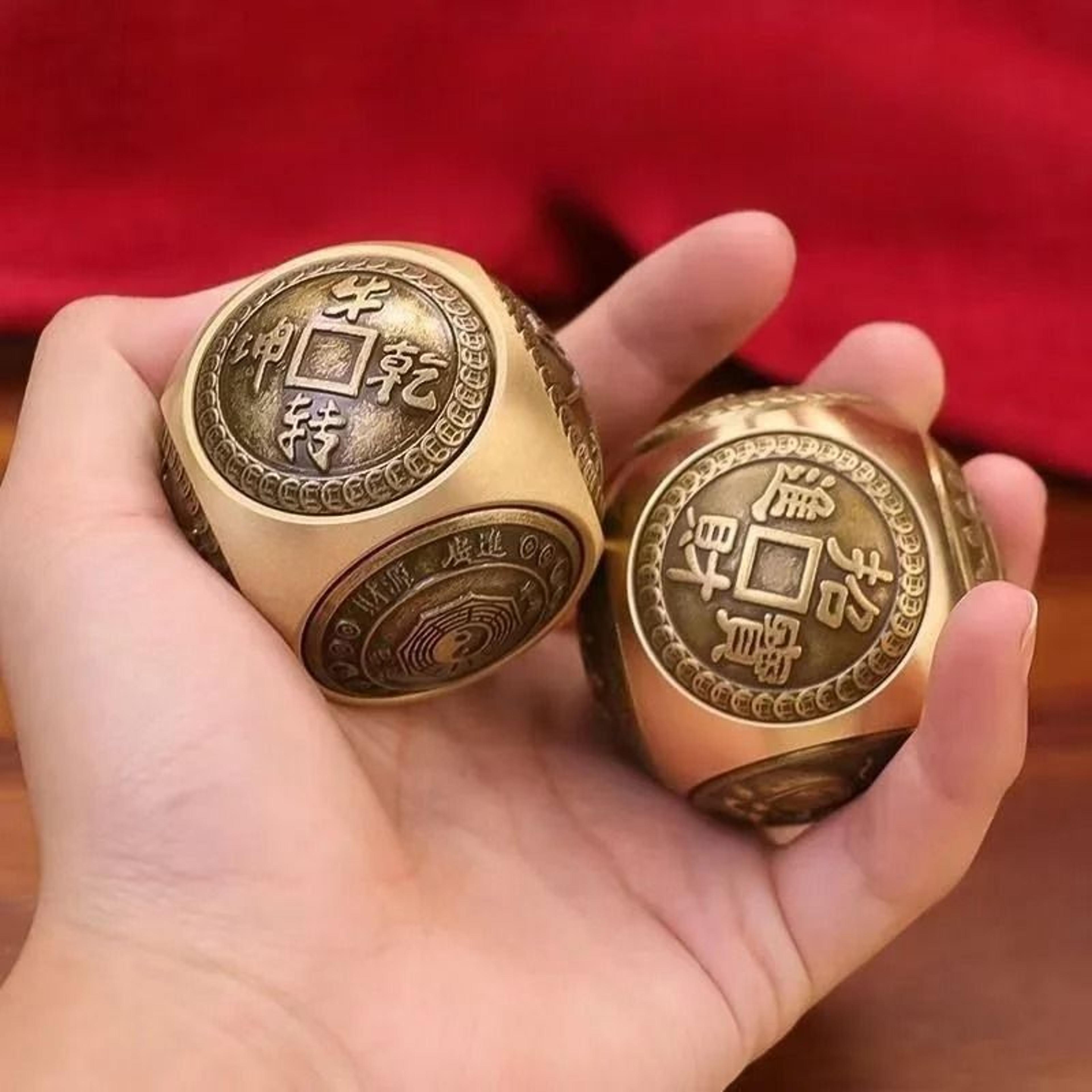rotating six-faced chinese lucky coin spinner fidget toy stress & anxiety relief sensory tool