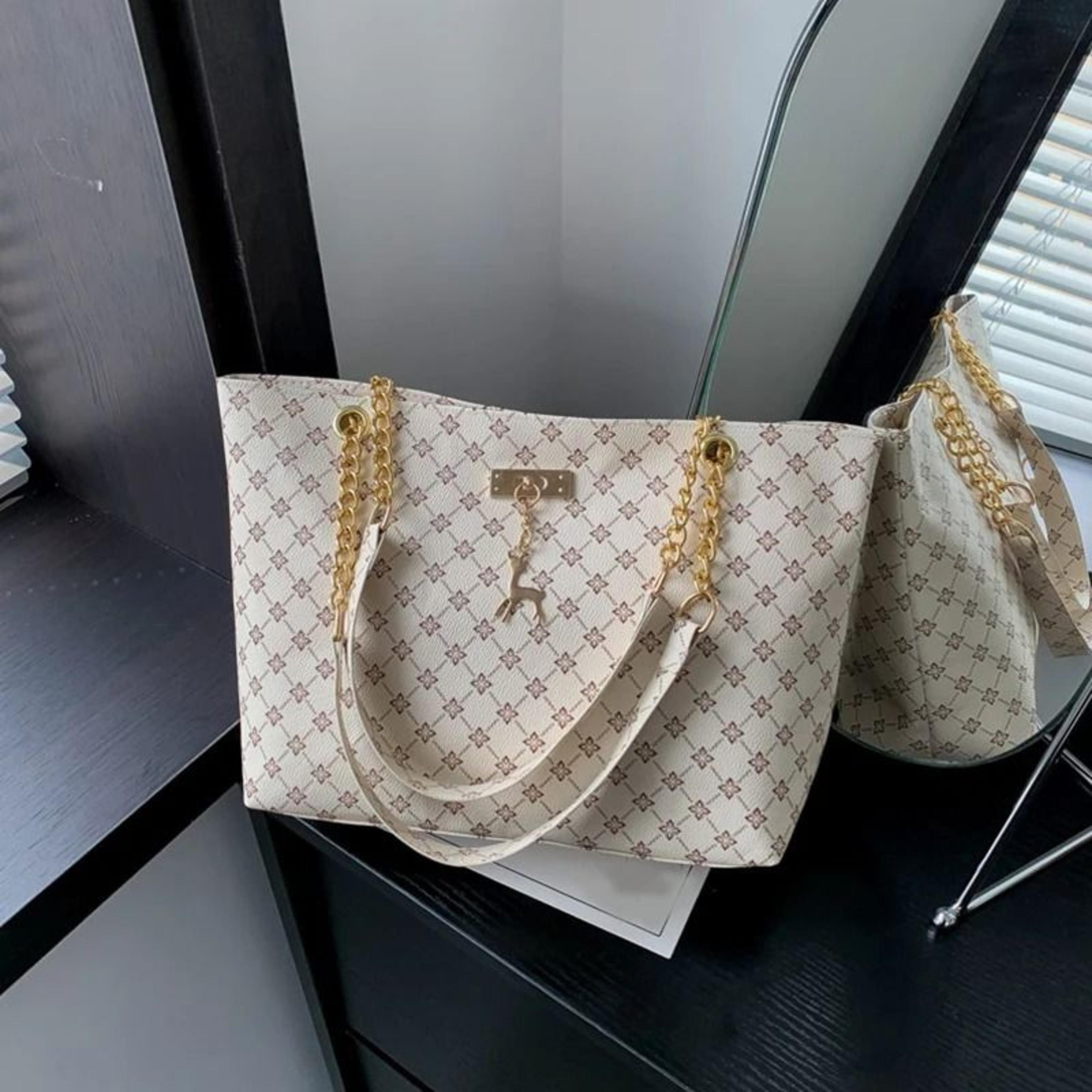 women's classic pattern soft leather large capacity tote bag with bag charm shoulder purse
