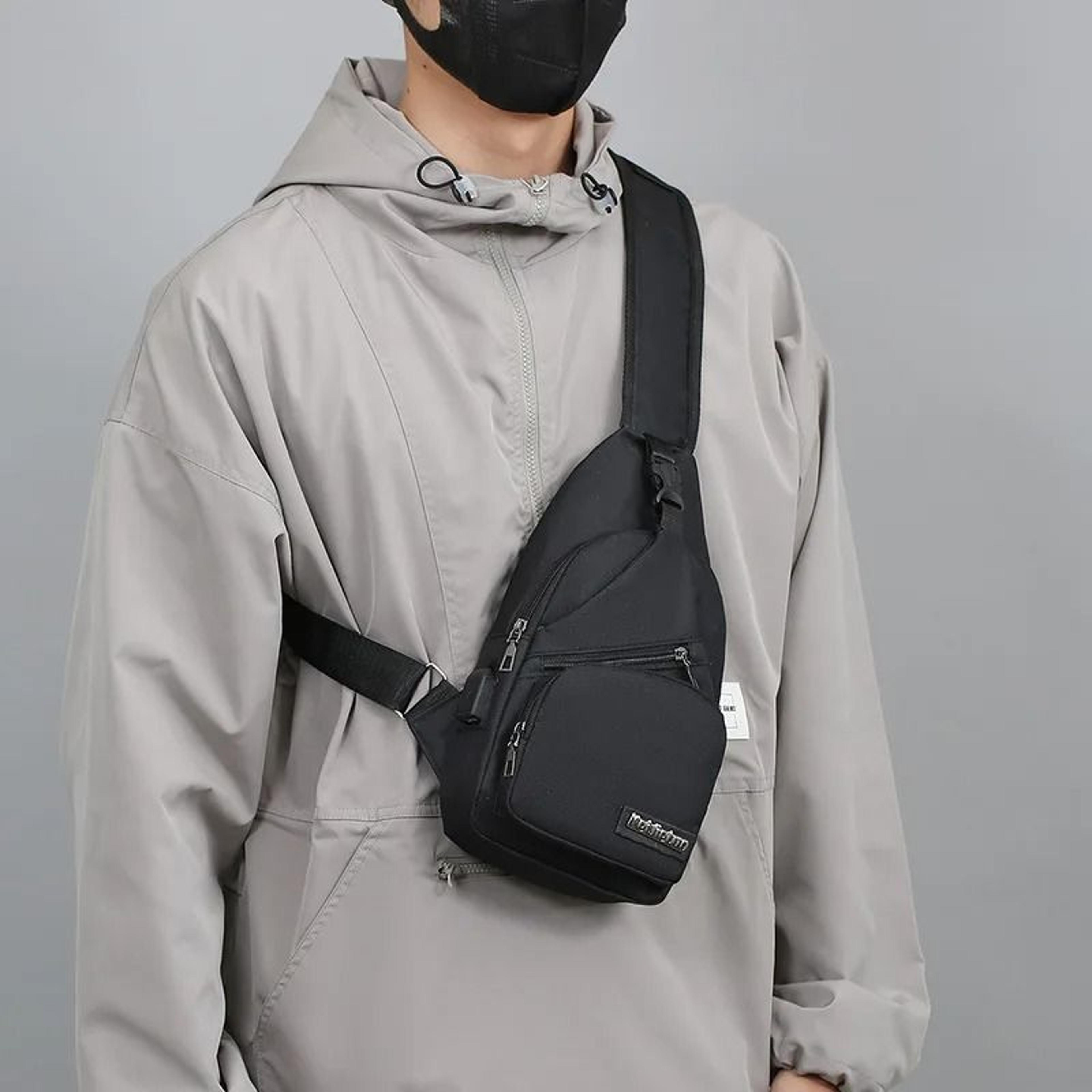 mens lightweight canvas chest bag trendy casual shoulder sling