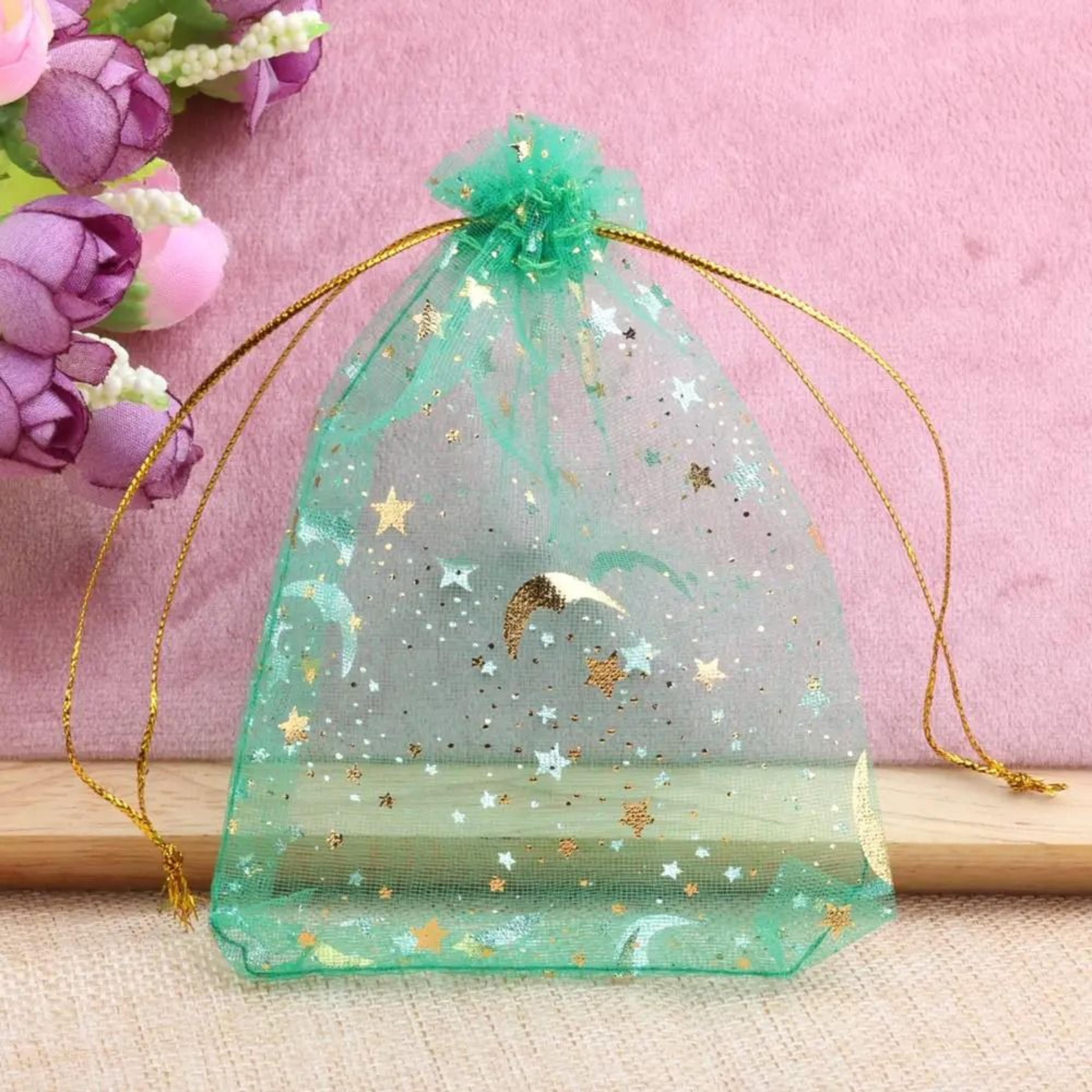 Gold Star Moon Organza Gift Drawstring Bags For Jewelry  Wedding Favors 11