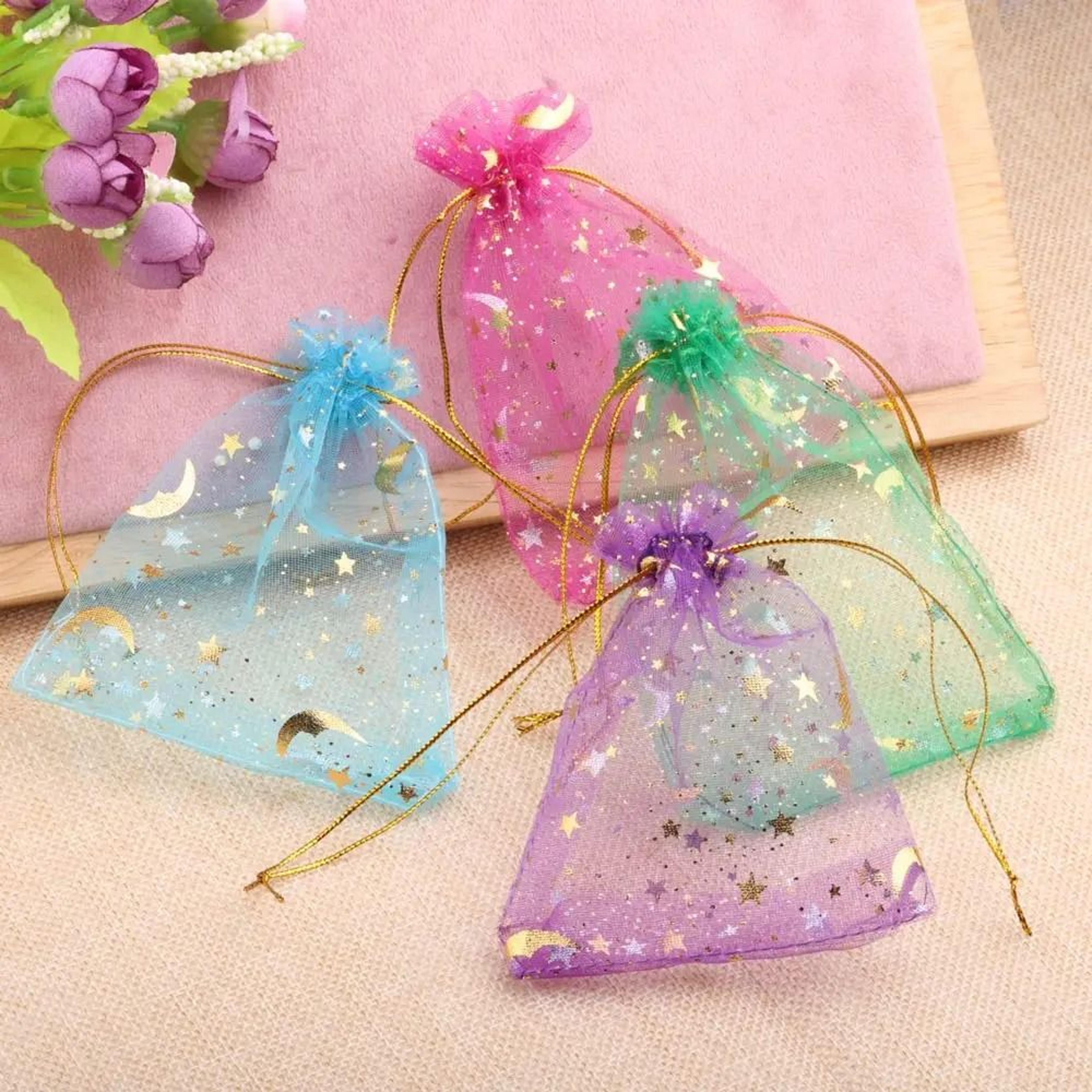 Gold Star Moon Organza Gift Drawstring Bags For Jewelry  Wedding Favors 4