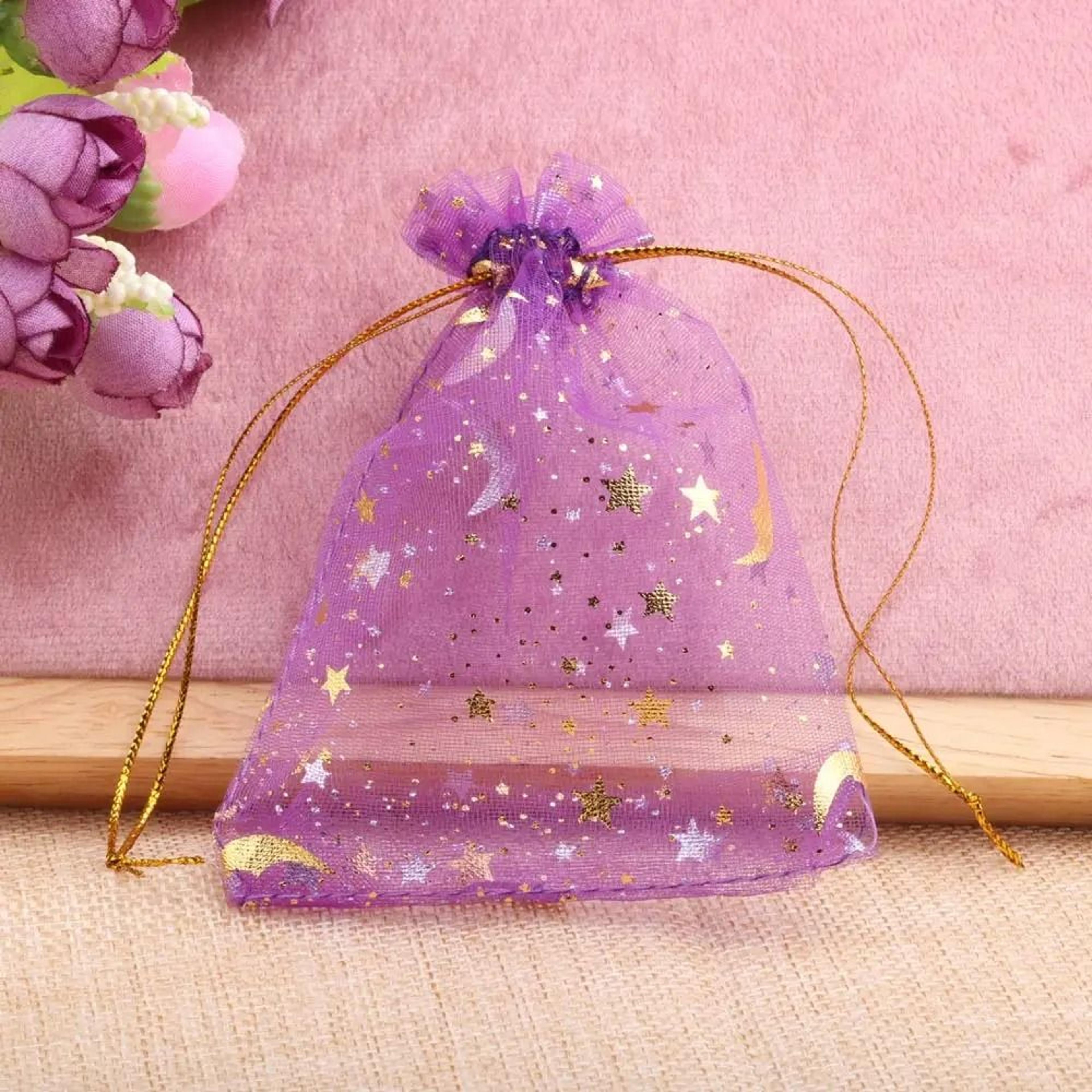 Gold Star Moon Organza Gift Drawstring Bags For Jewelry  Wedding Favors 6