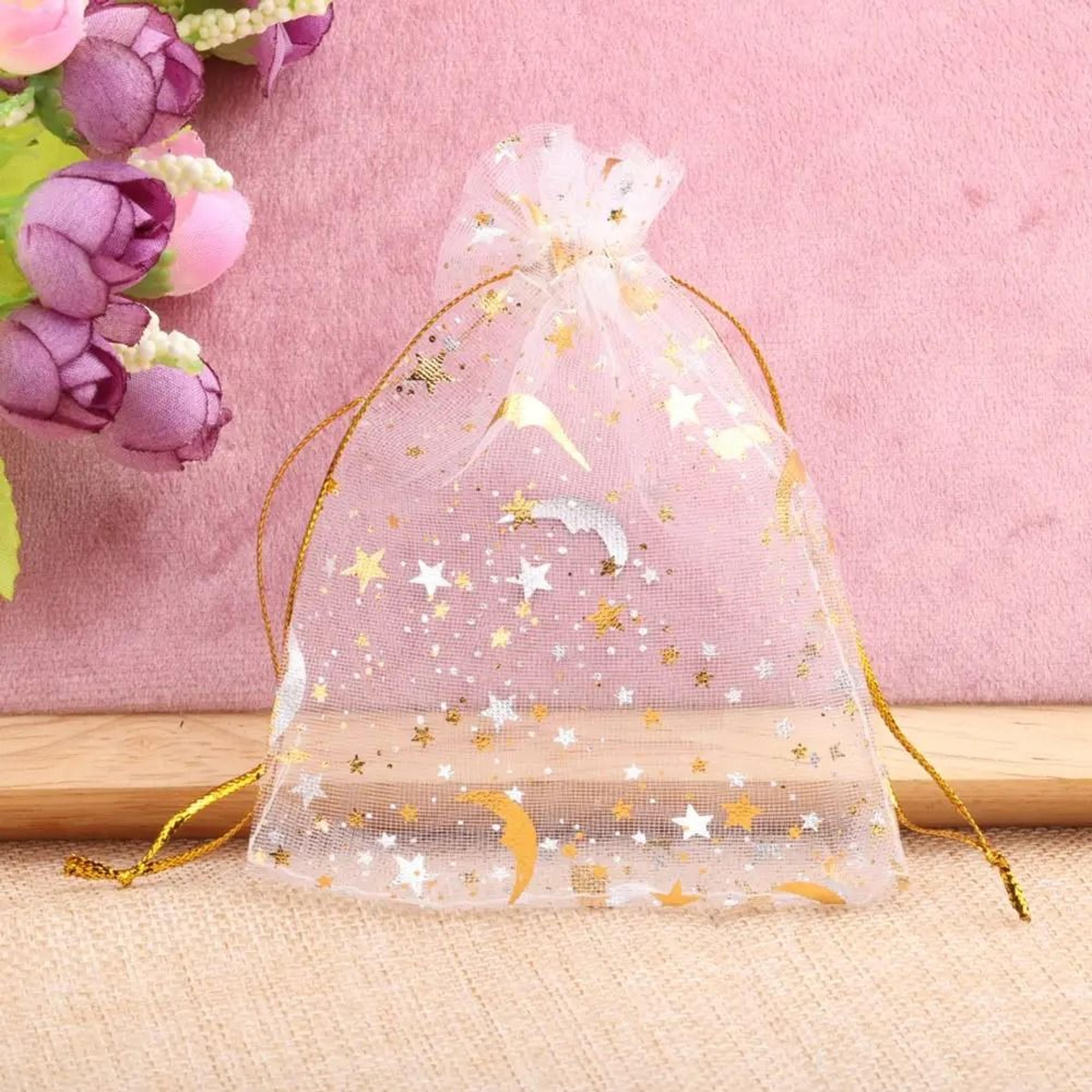 Gold Star Moon Organza Gift Drawstring Bags For Jewelry  Wedding Favors 7