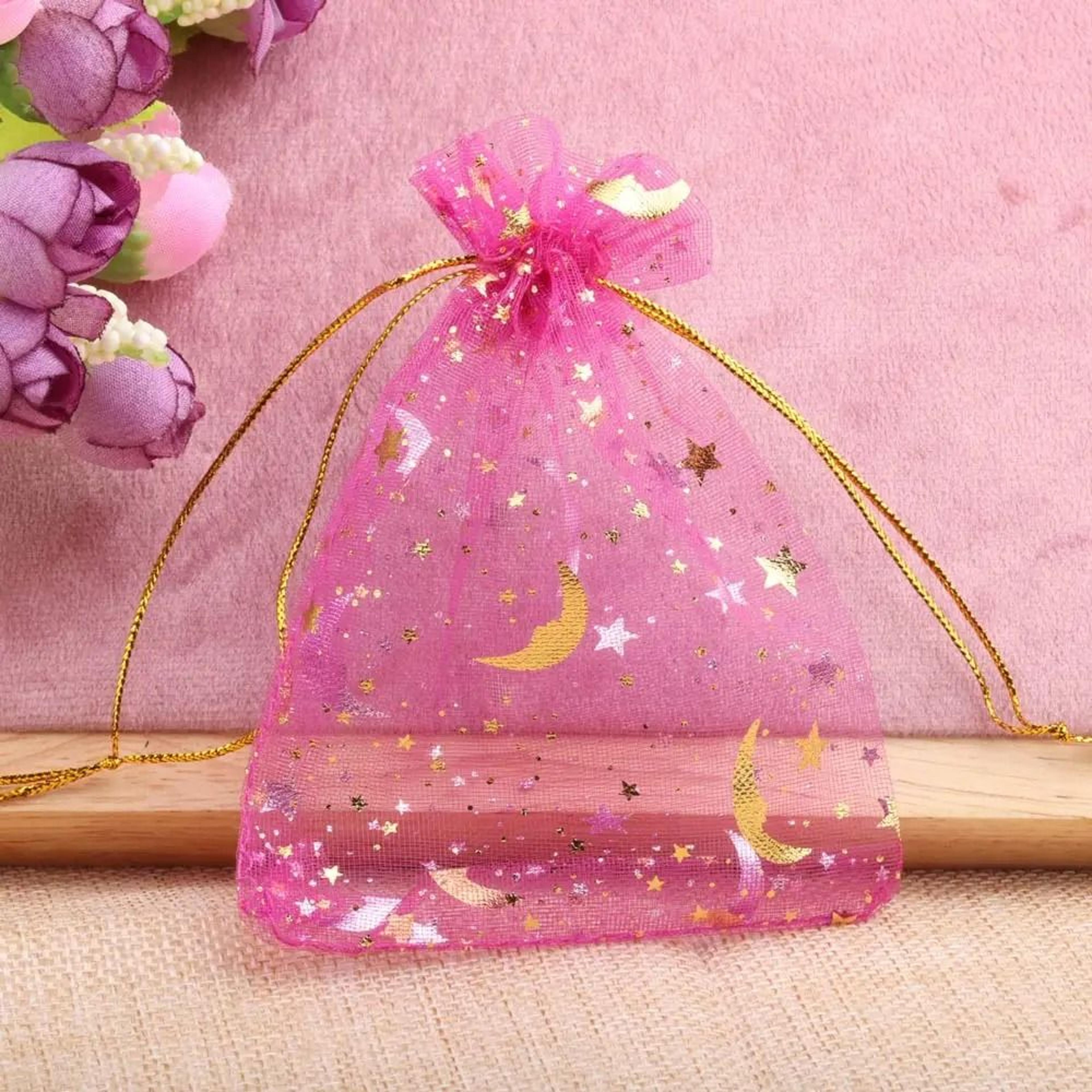 Gold Star Moon Organza Gift Drawstring Bags For Jewelry  Wedding Favors 14