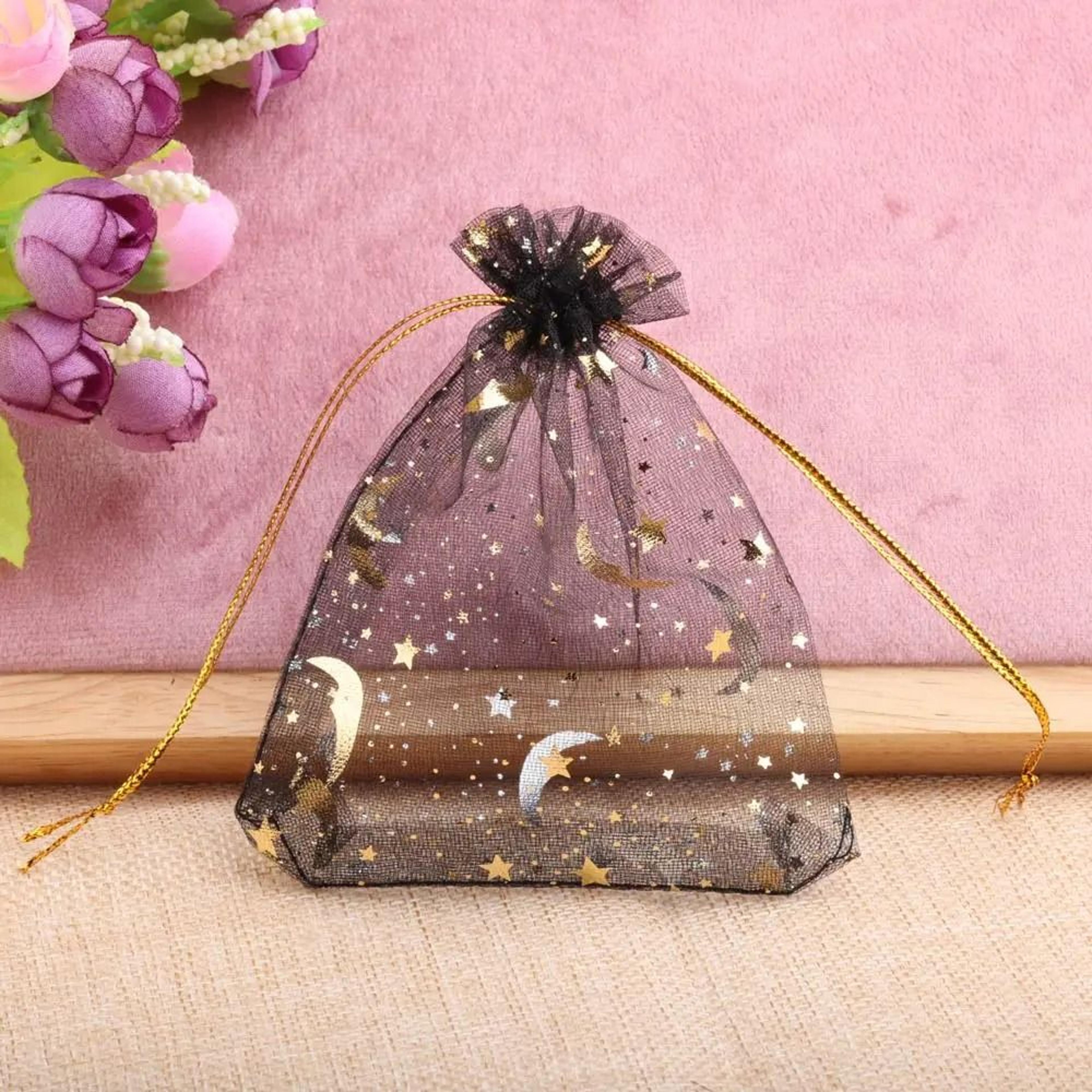 Gold Star Moon Organza Gift Drawstring Bags For Jewelry  Wedding Favors 15