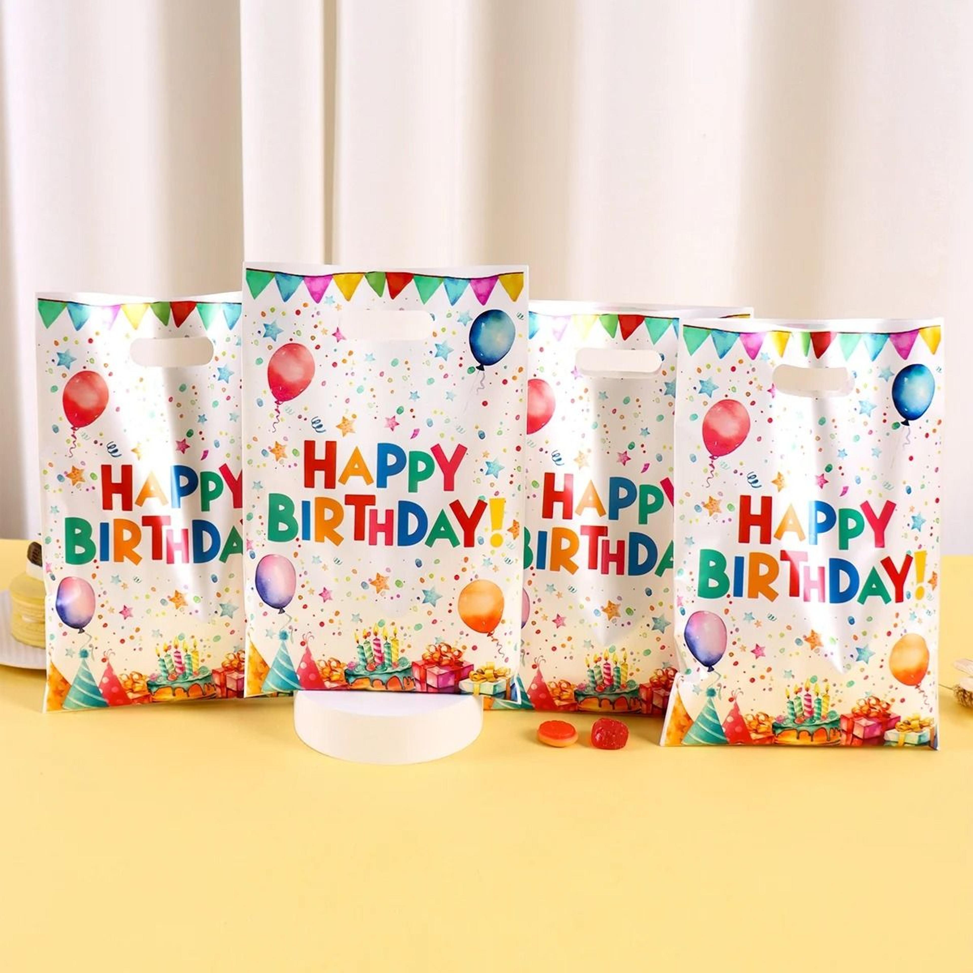 Happy Birthday Gift Bags Set Colorful Balloon Pattern Plastic Party Favor Tote Bags 4