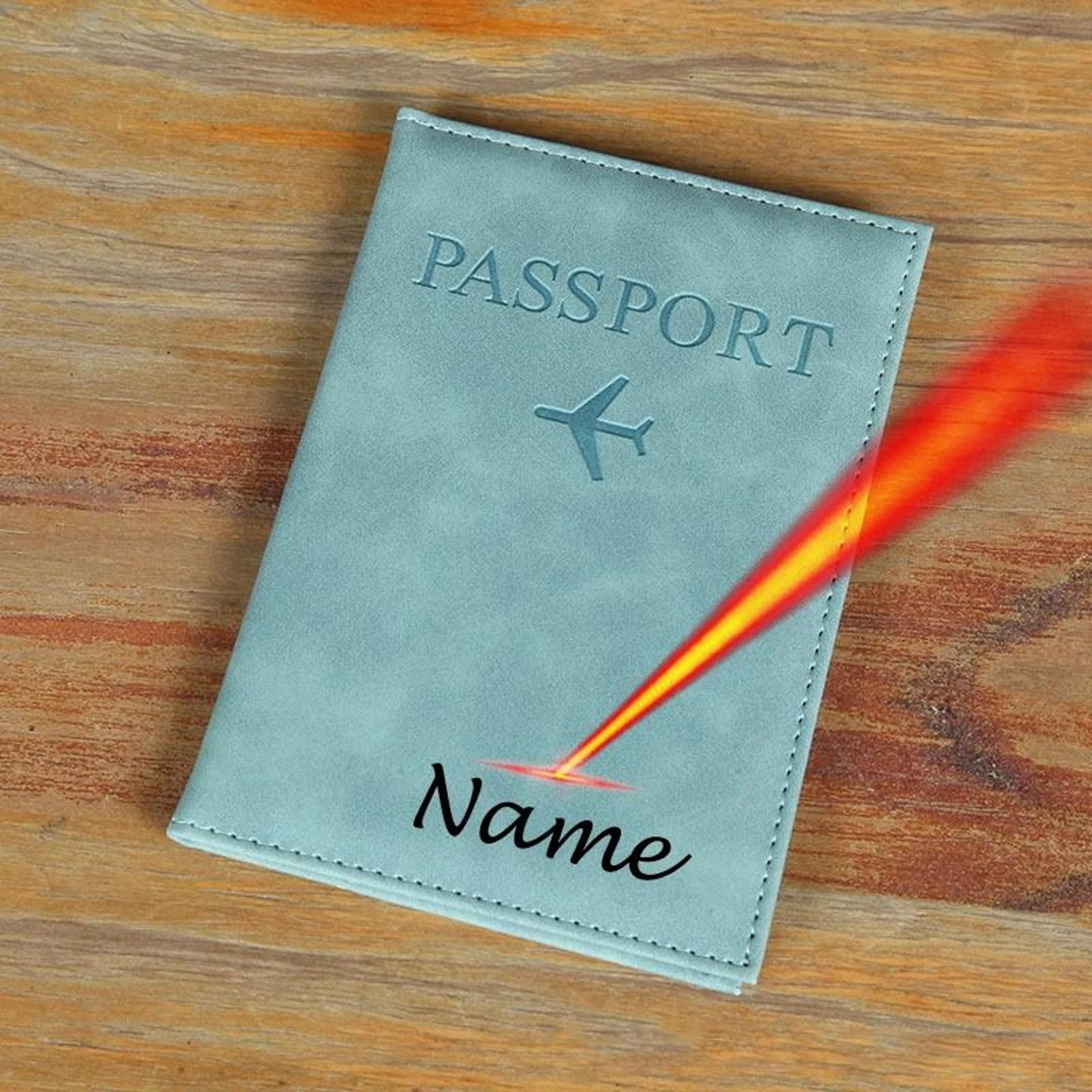 personalized laser engraved name pu leather passport cover & travel wallet case