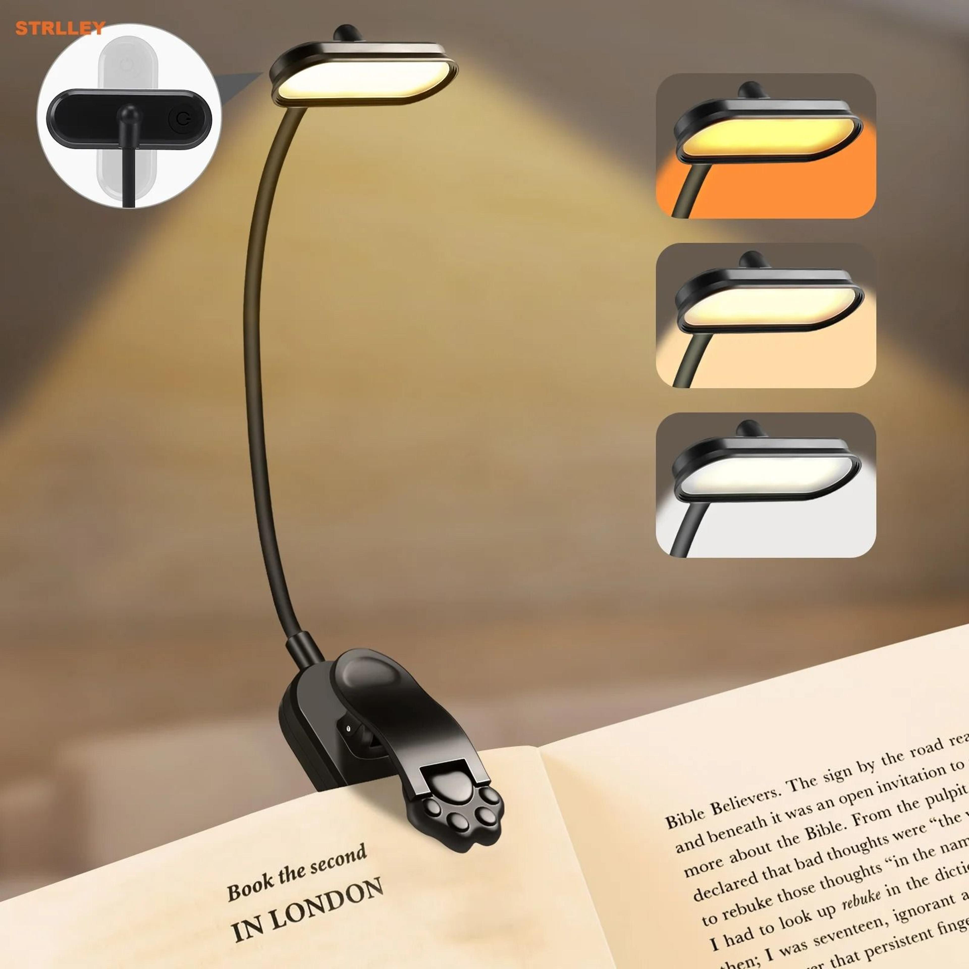 LED USB Rechargeable Book Light 3Color Mode ClipOn Reading Lamp With Flexible Gooseneck 1