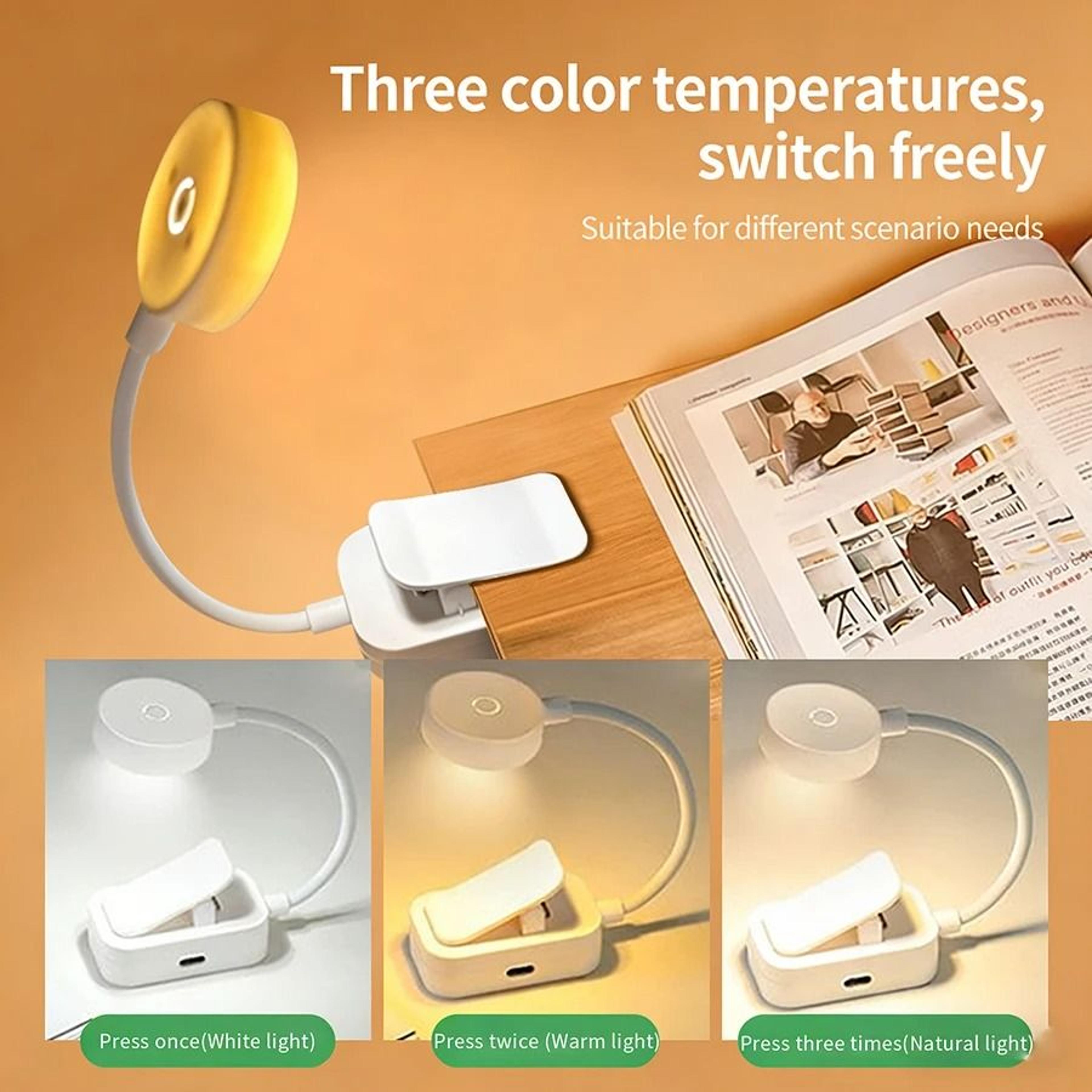Mini LED ClipOn Reading Book Light 3 Modes USB Rechargeable Eye Protection Portable Lamp 3