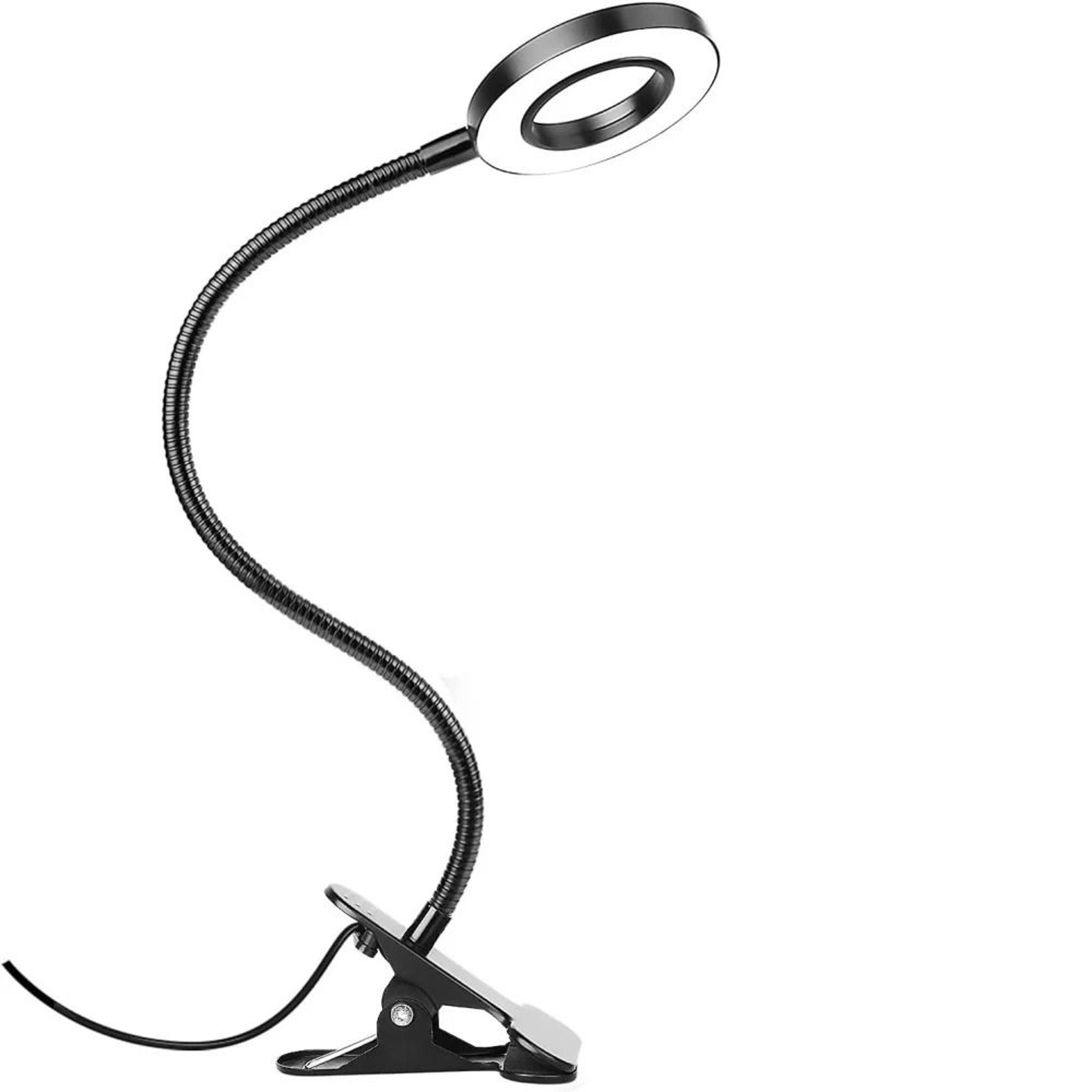 led ring desk lamp clip-on reading light 3 color modes 10 brightness levels 360° flexible gooseneck dimmable clamp light