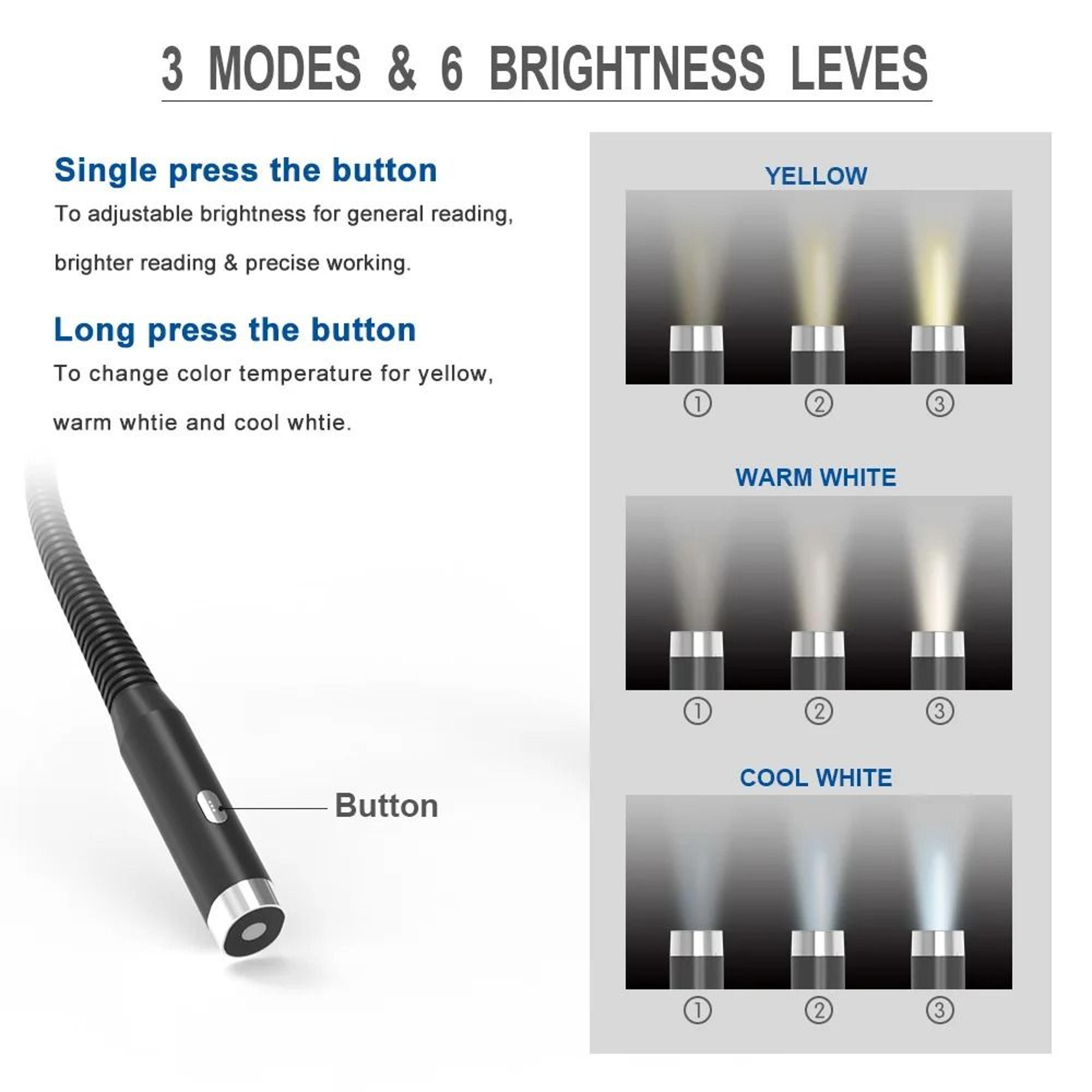 LED Rechargeable Neck Reading Light 3 Modes HandsFree Book Lamp  Portable Flashlight 2