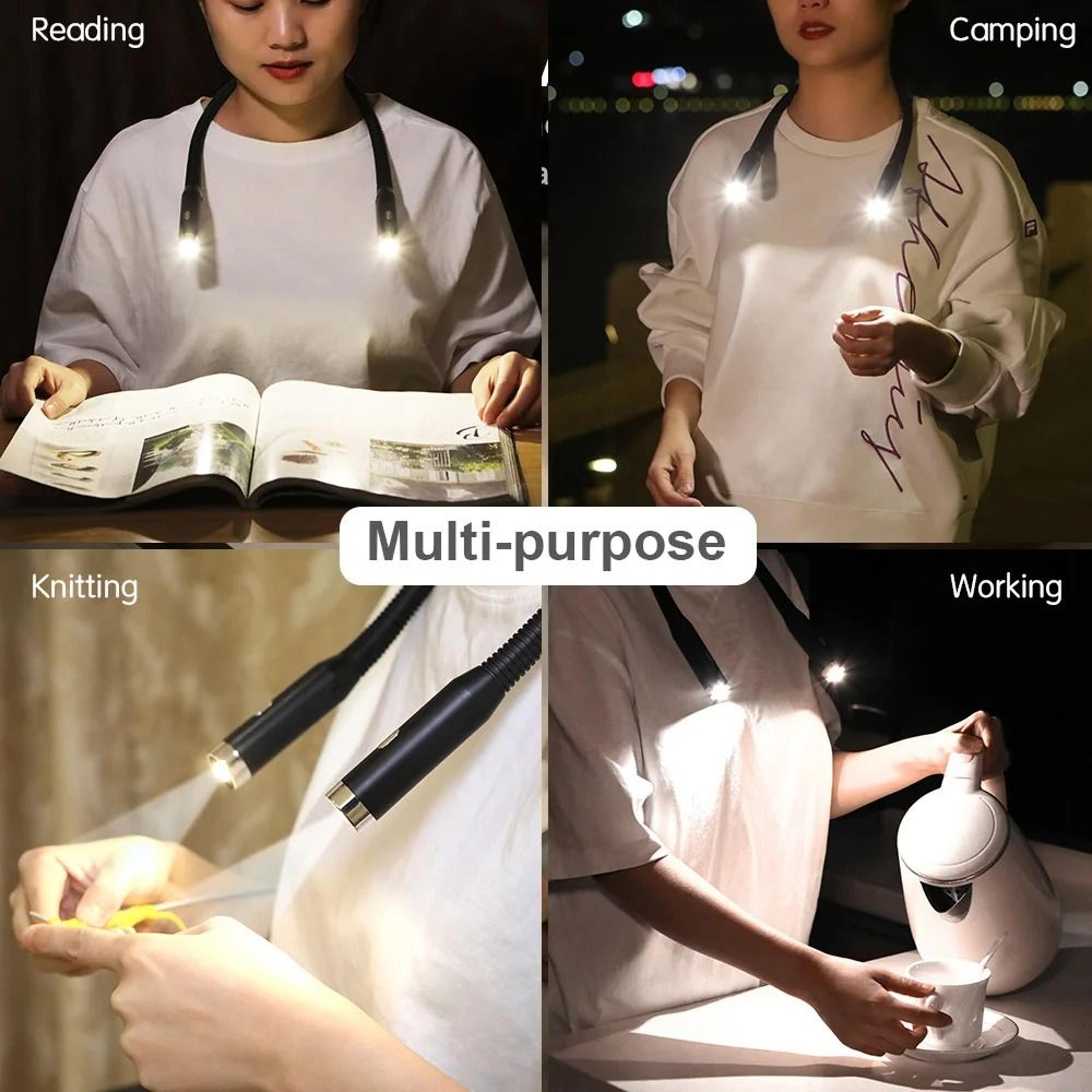 LED Rechargeable Neck Reading Light 3 Modes HandsFree Book Lamp  Portable Flashlight 5