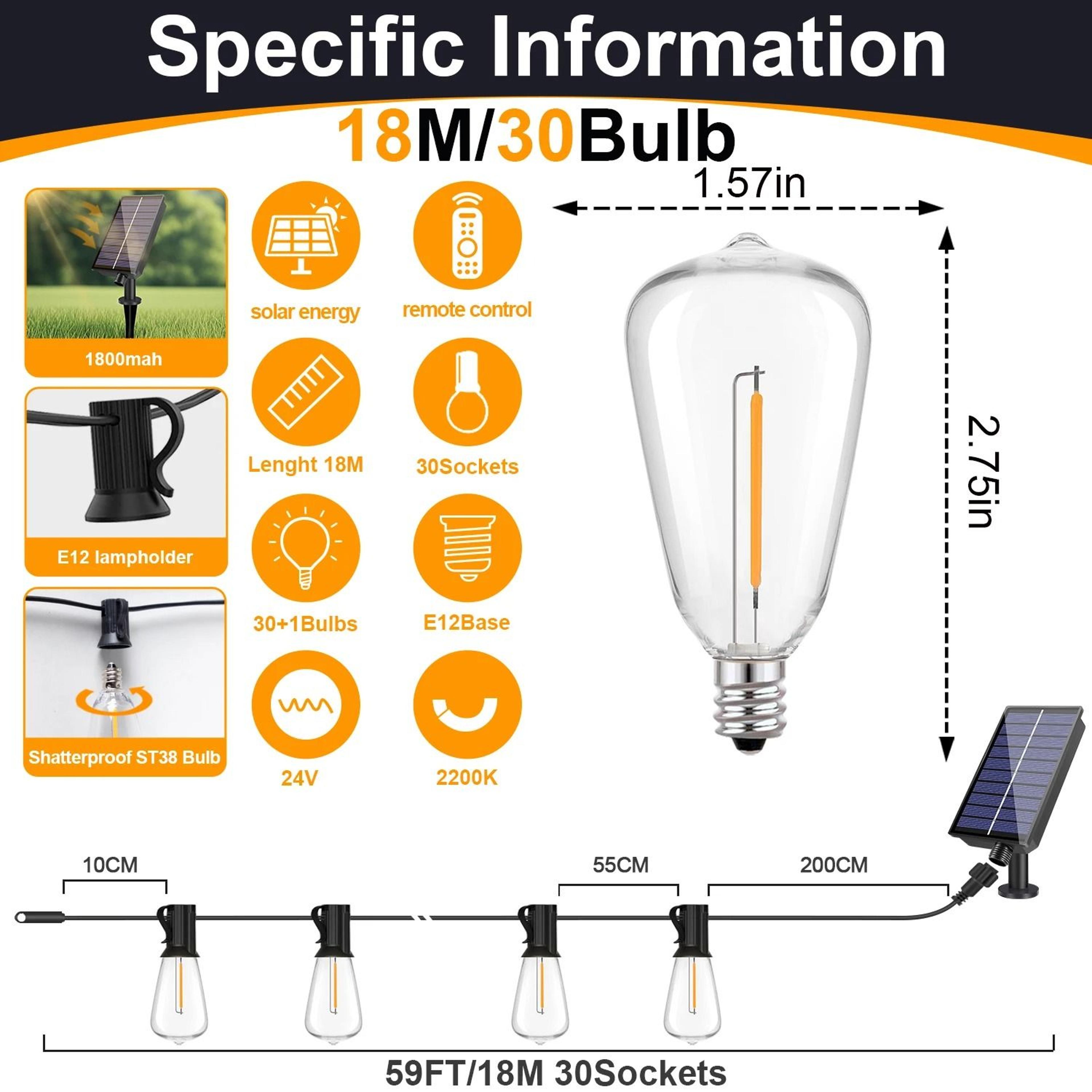 Solar G40 Globe LED String Lights Outdoor Waterproof Remote USB Bistro Lamp 7
