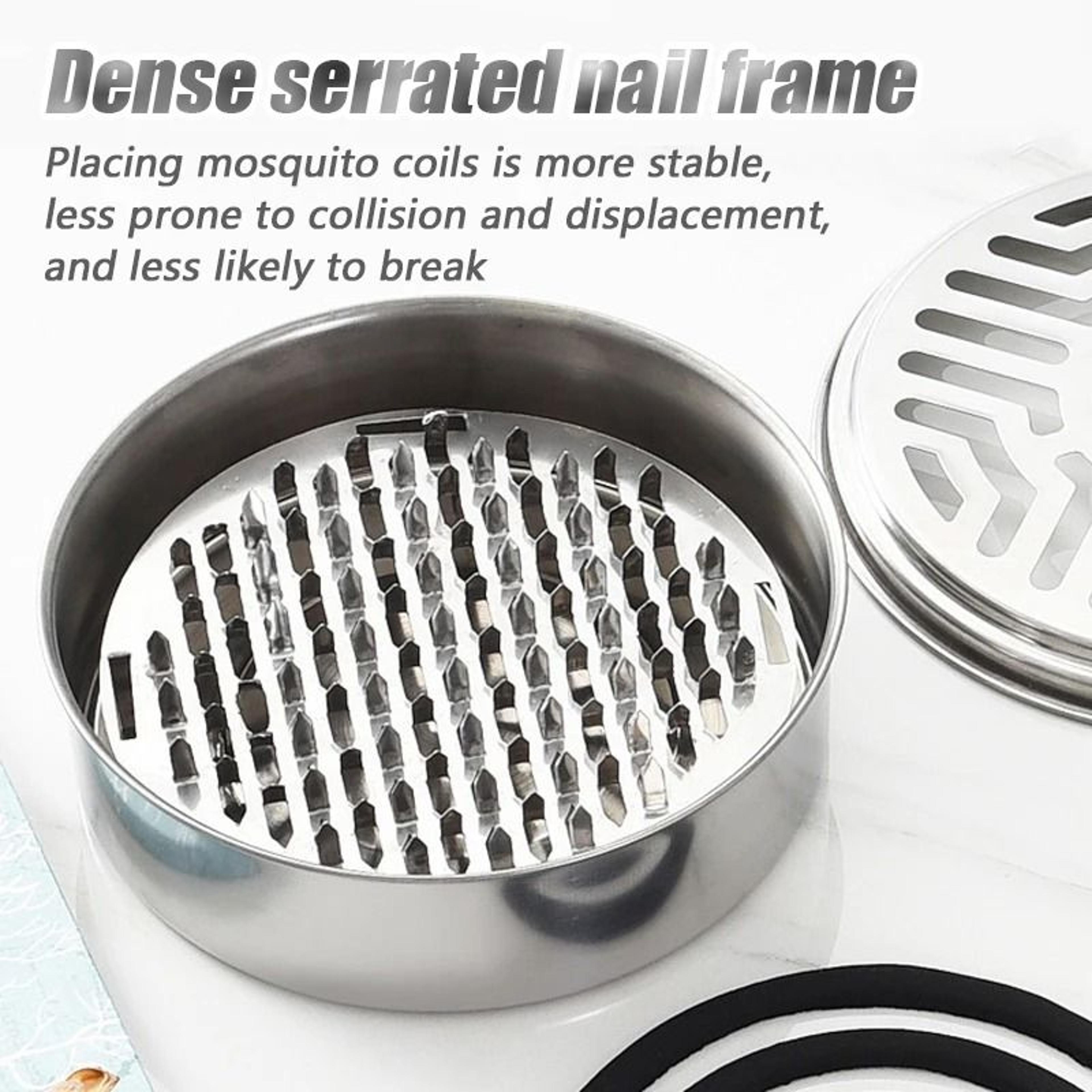 Stainless Steel Mosquito Coil Holder Box Round Incense Burner Tray Cover 3