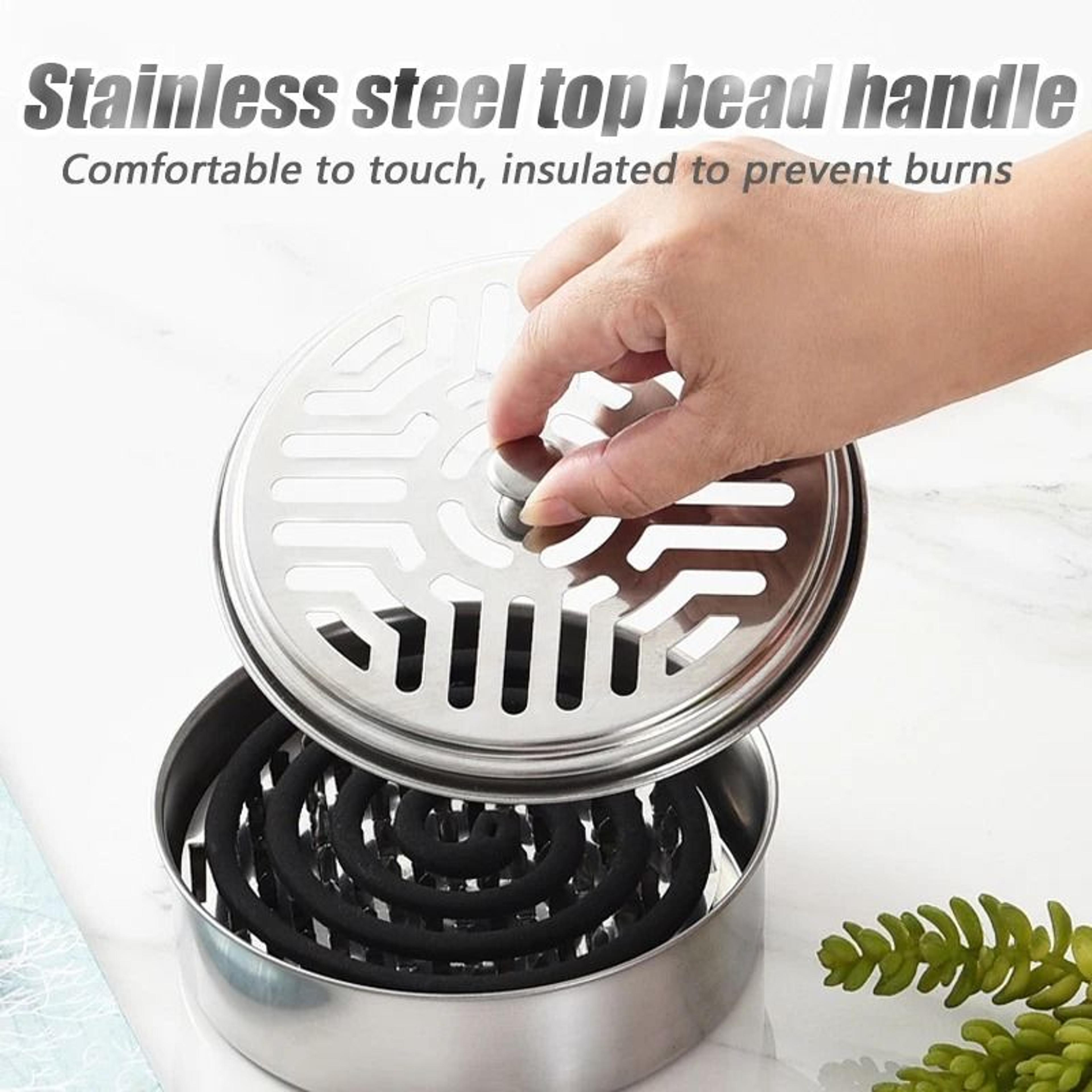 Stainless Steel Mosquito Coil Holder Box Round Incense Burner Tray Cover 4