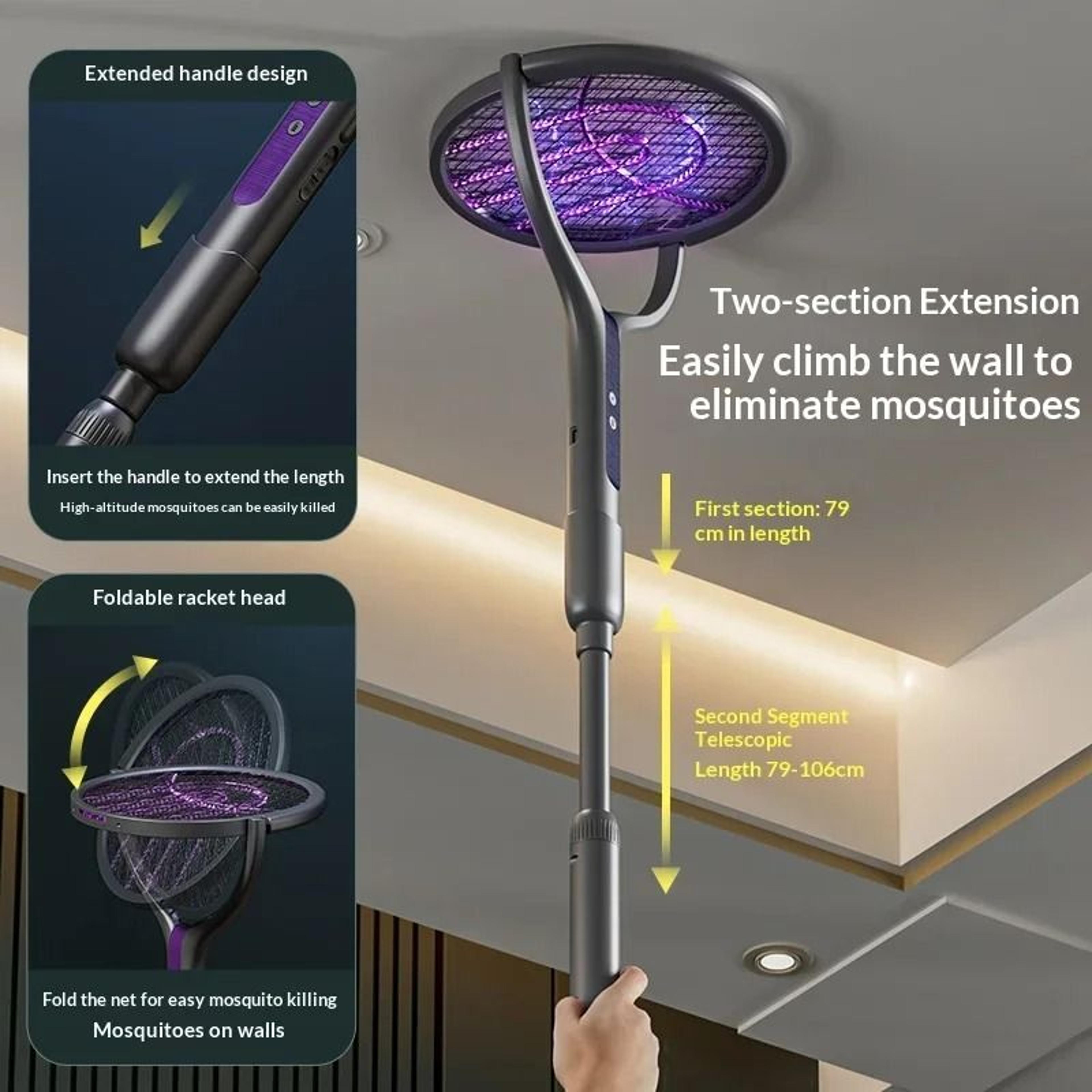 Rotatable Electric Mosquito Swatter Retractable Handle Bug Zapper Racket 3