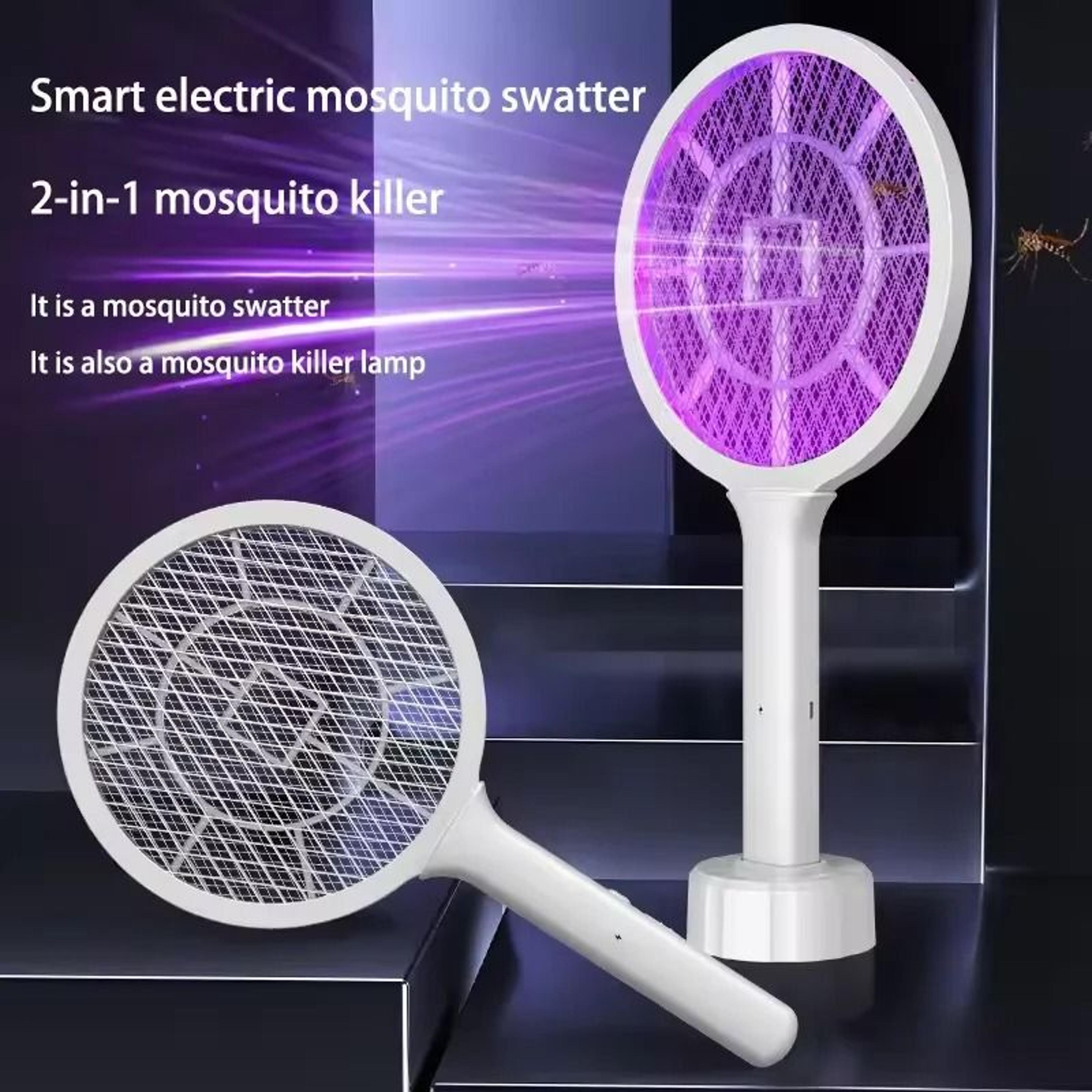 dual mode electric mosquito swatter uv lamp zapper racket stand rechargeable