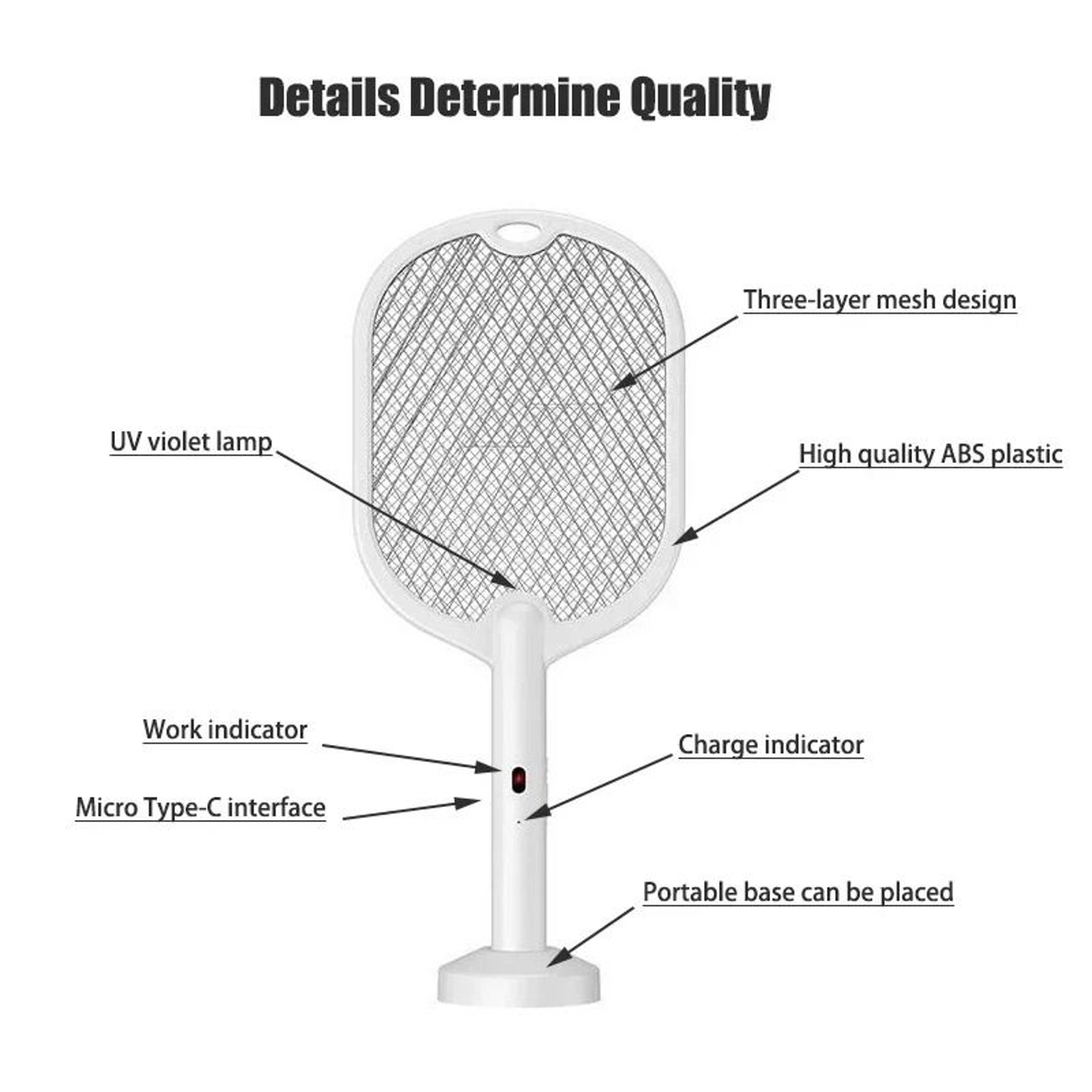 Upgraded 3000V Electric Mosquito Swatter TypeC 3in1 Bug Zapper Lamp 5