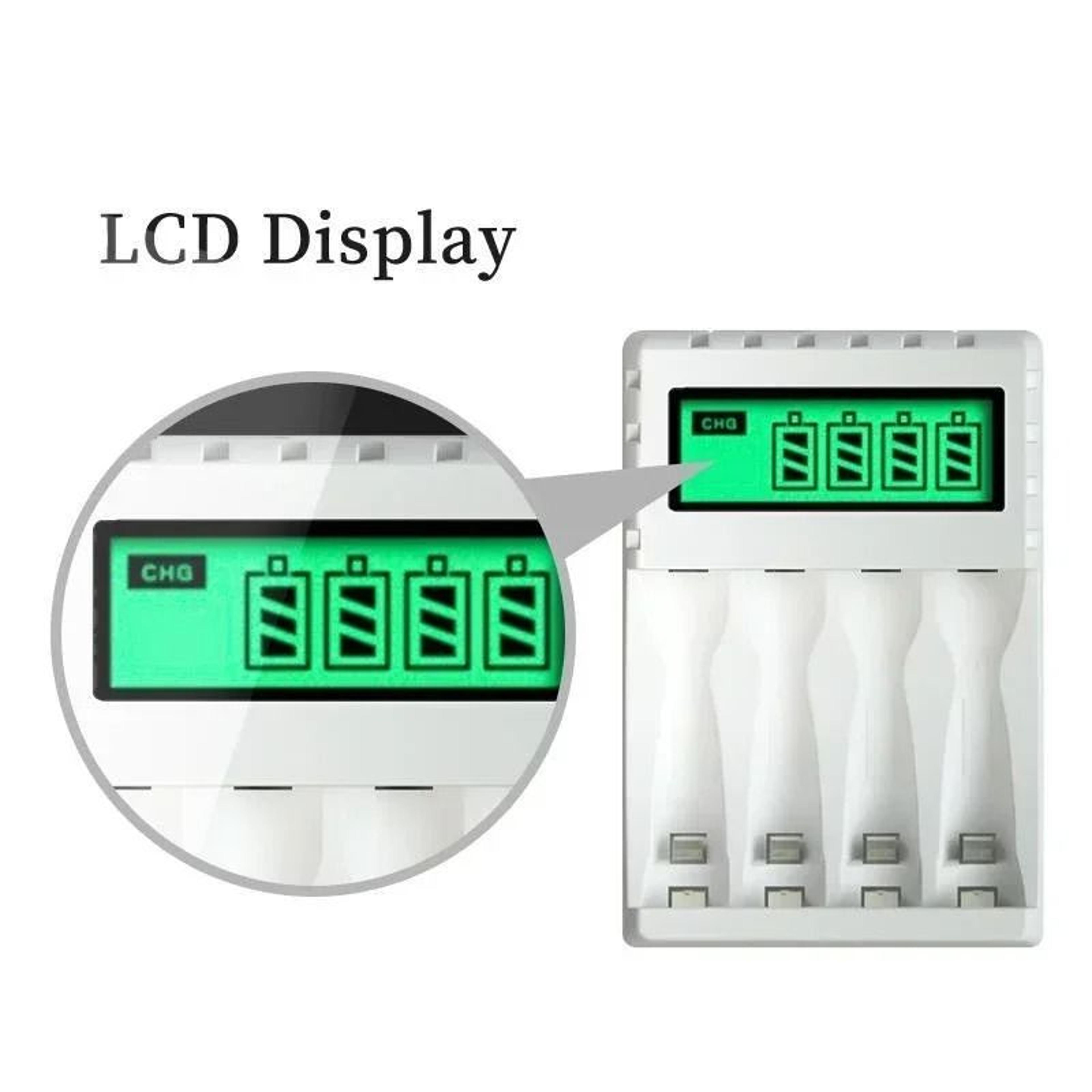 4 Slots Smart Battery Charger LCD Display Fit 12V AA AAA NiMH NiCd Battery 2