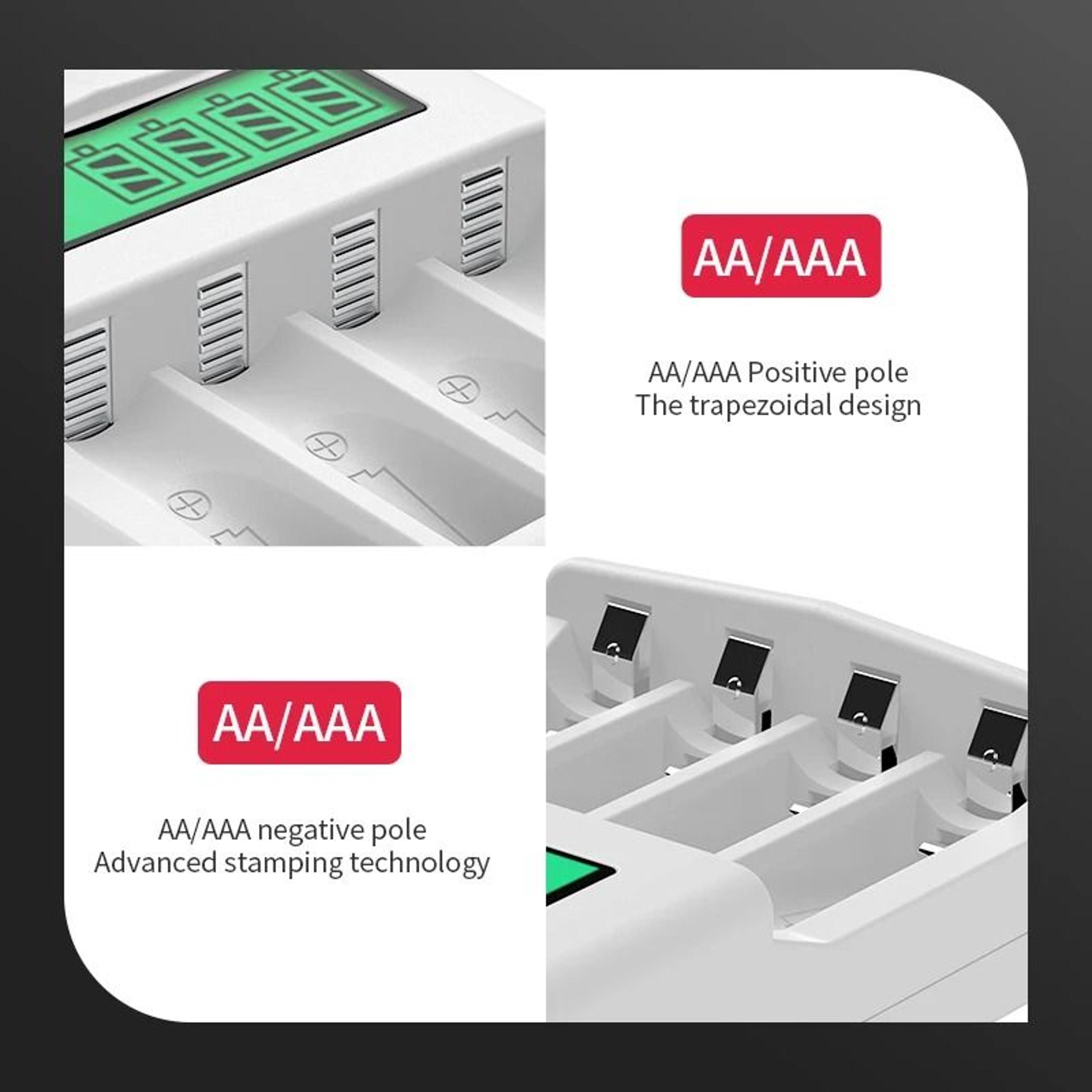 Smart Fast Battery Charger LCD Display USB TypeC Fit 12V AA AAA Battery 5