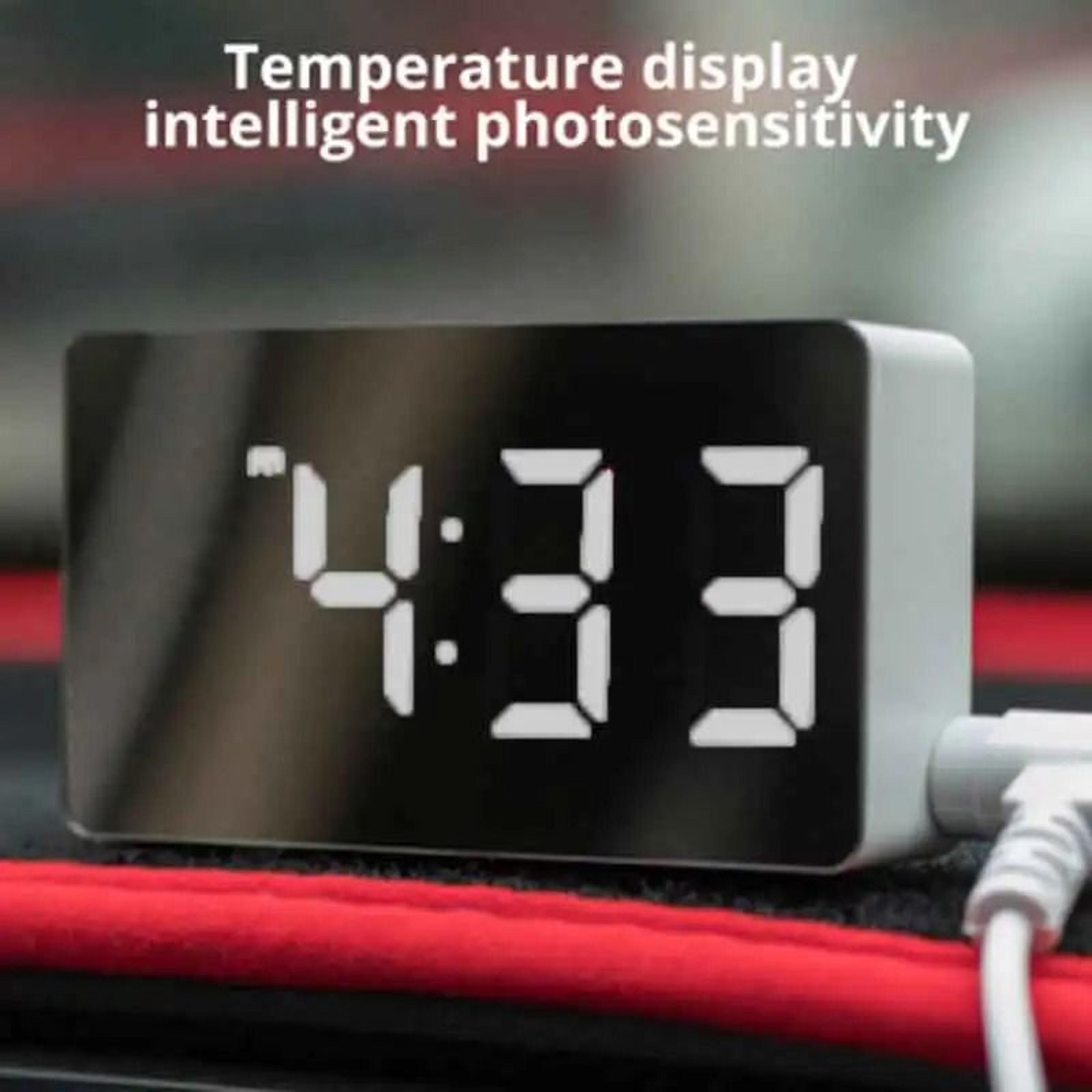 White LED Mirror Alarm Clock Snooze Display USB Digital Night Light Desktop 2