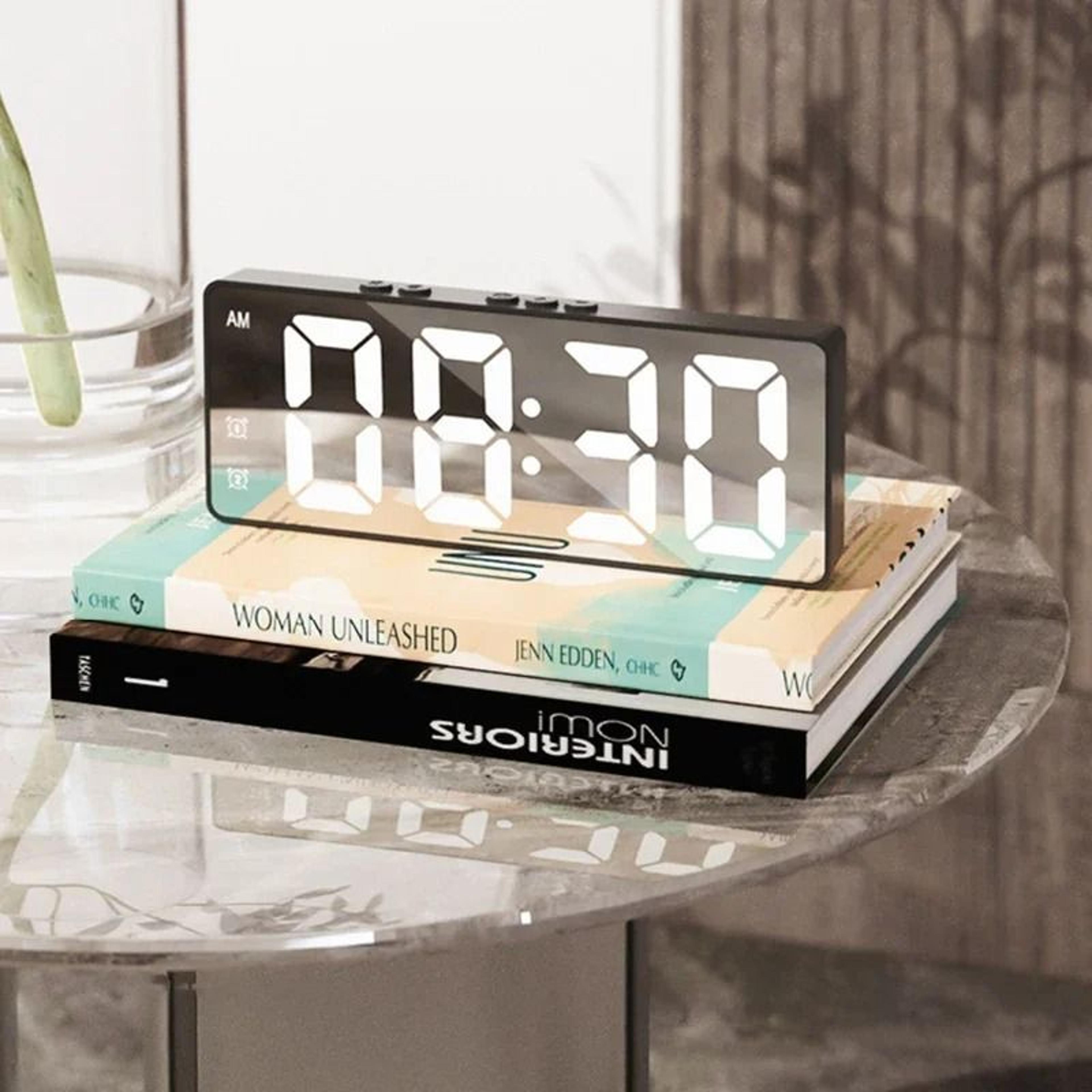 LED Mirror Digital Alarm Clock Desktop Table Clock Snooze Display Electronic 1