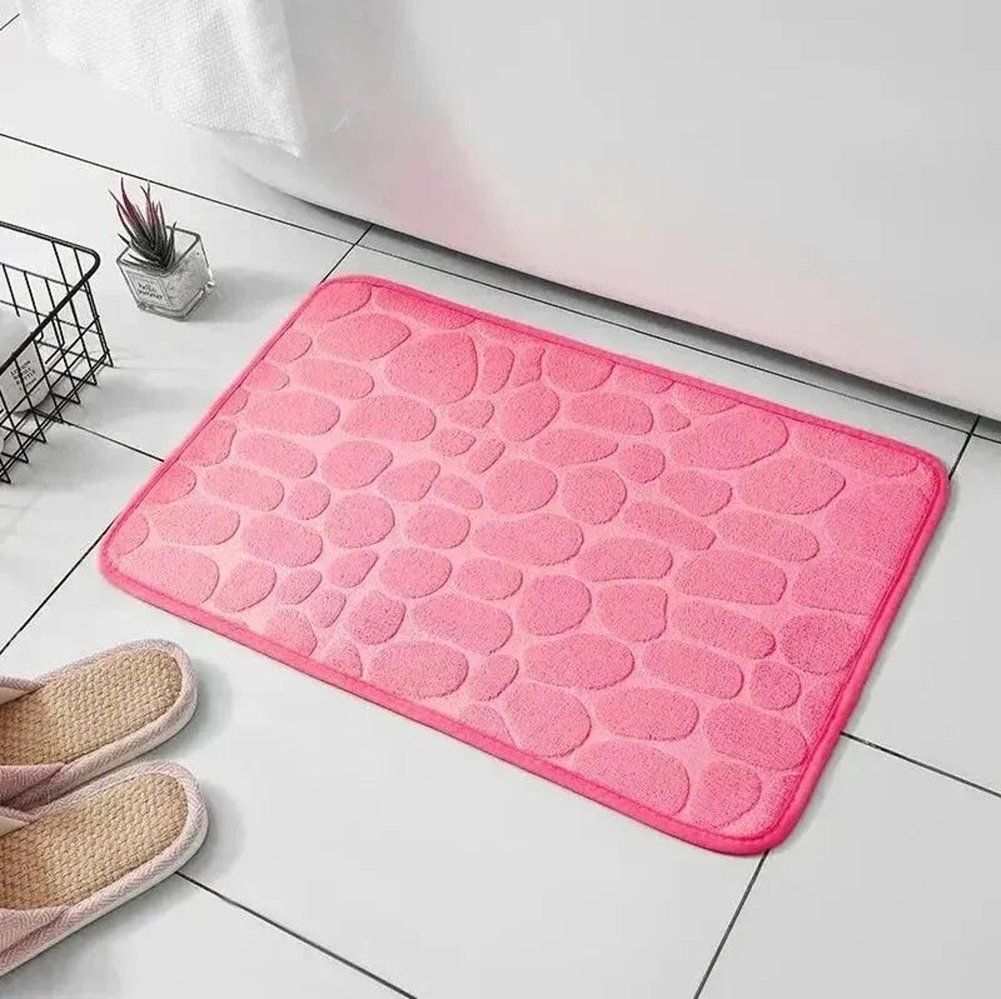 Memory Foam Embossed Cobblestone Bath Mat Non Slip Absorbent Velvet Rug 12