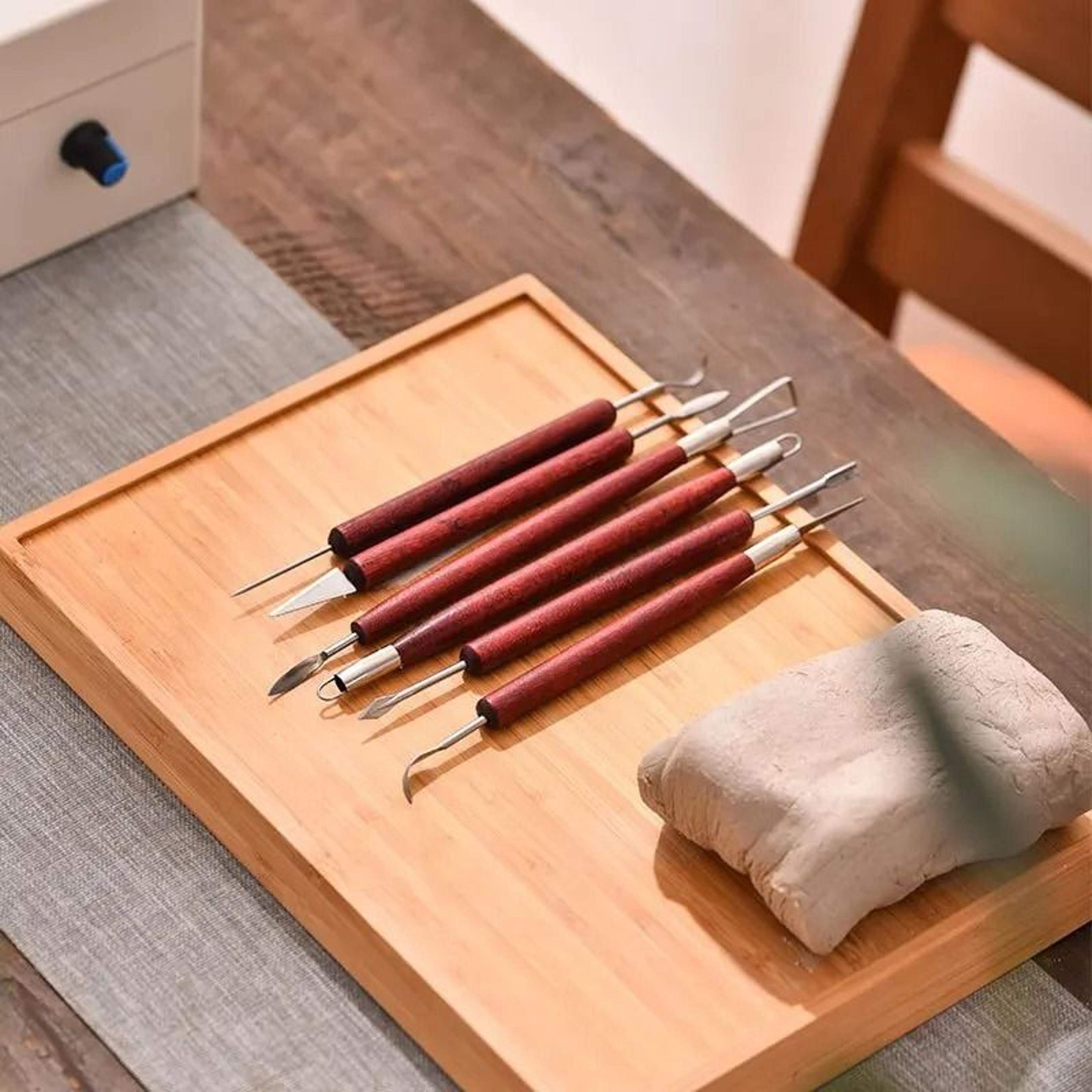 6Pcs Pottery Clay Sculpting Tools Double Ended Wire Ribbon Carving Knives 2