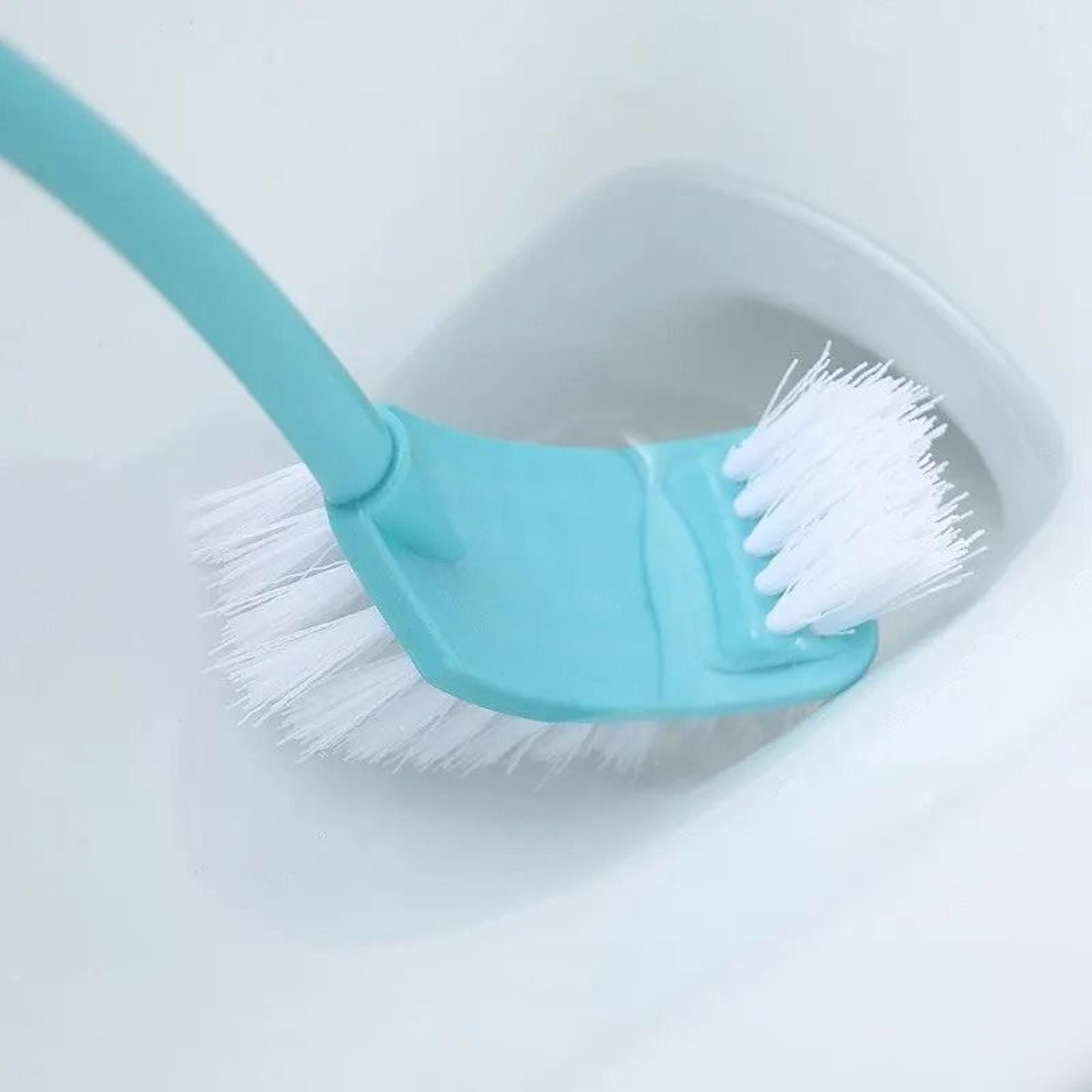 Double Sided Toilet Brush Long Handle Curved Rim Corner Scrubber Cleaner 3