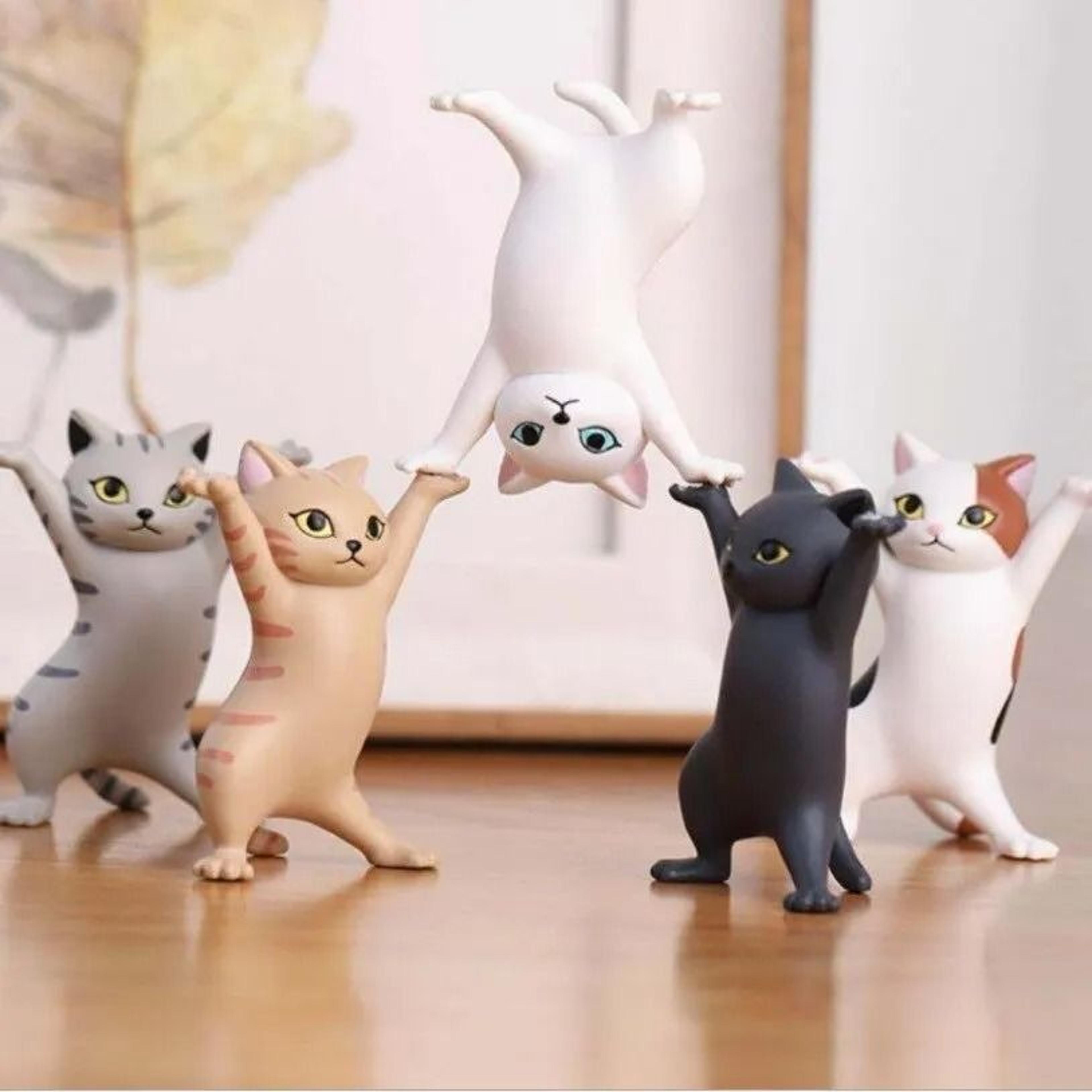 5Pcs Dancing Cat Figure Toy Pen Holder Stand Doll Cake Topper Decoration 2