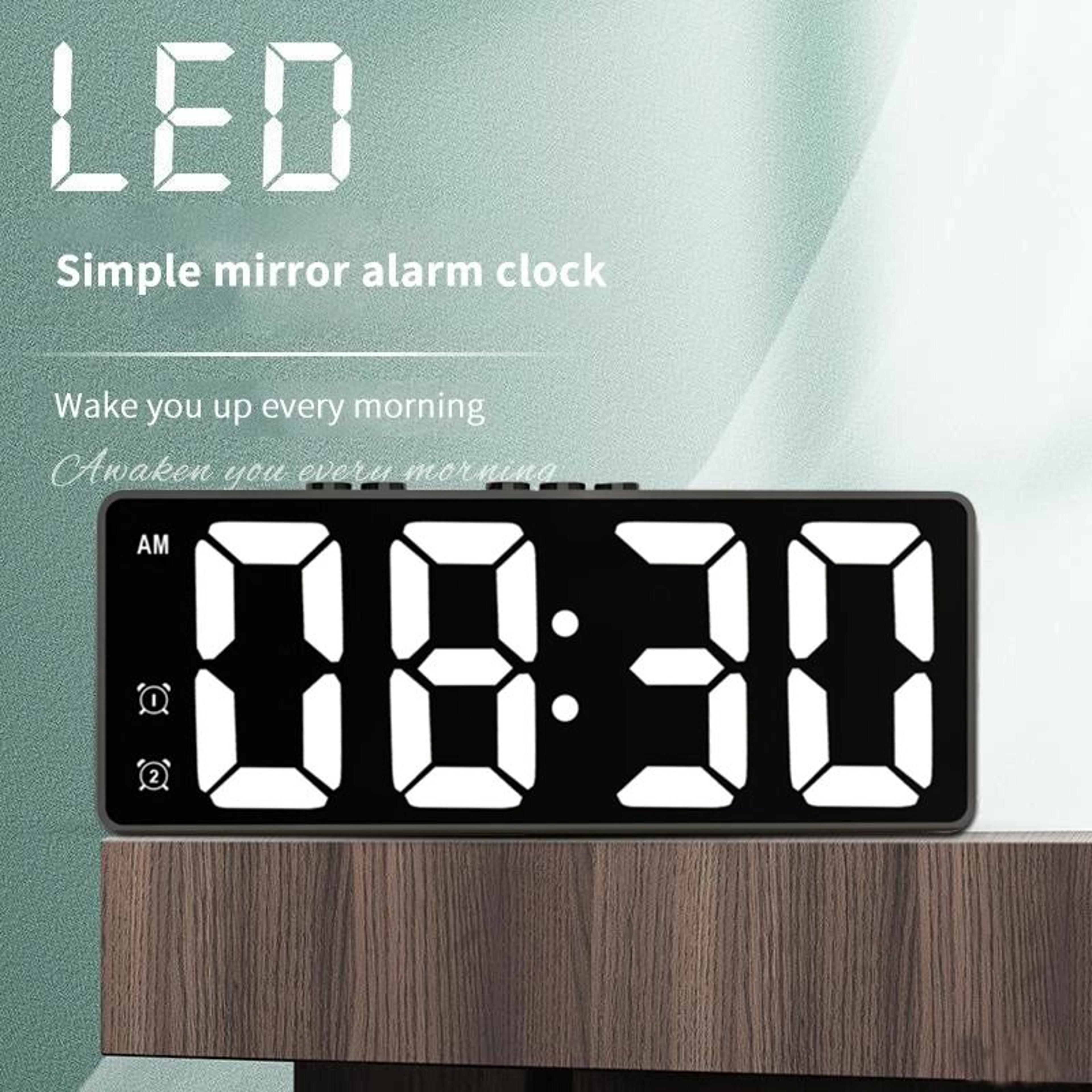 LED Mirror Digital Alarm Clock Snooze Time Temperature Electronic Table 0