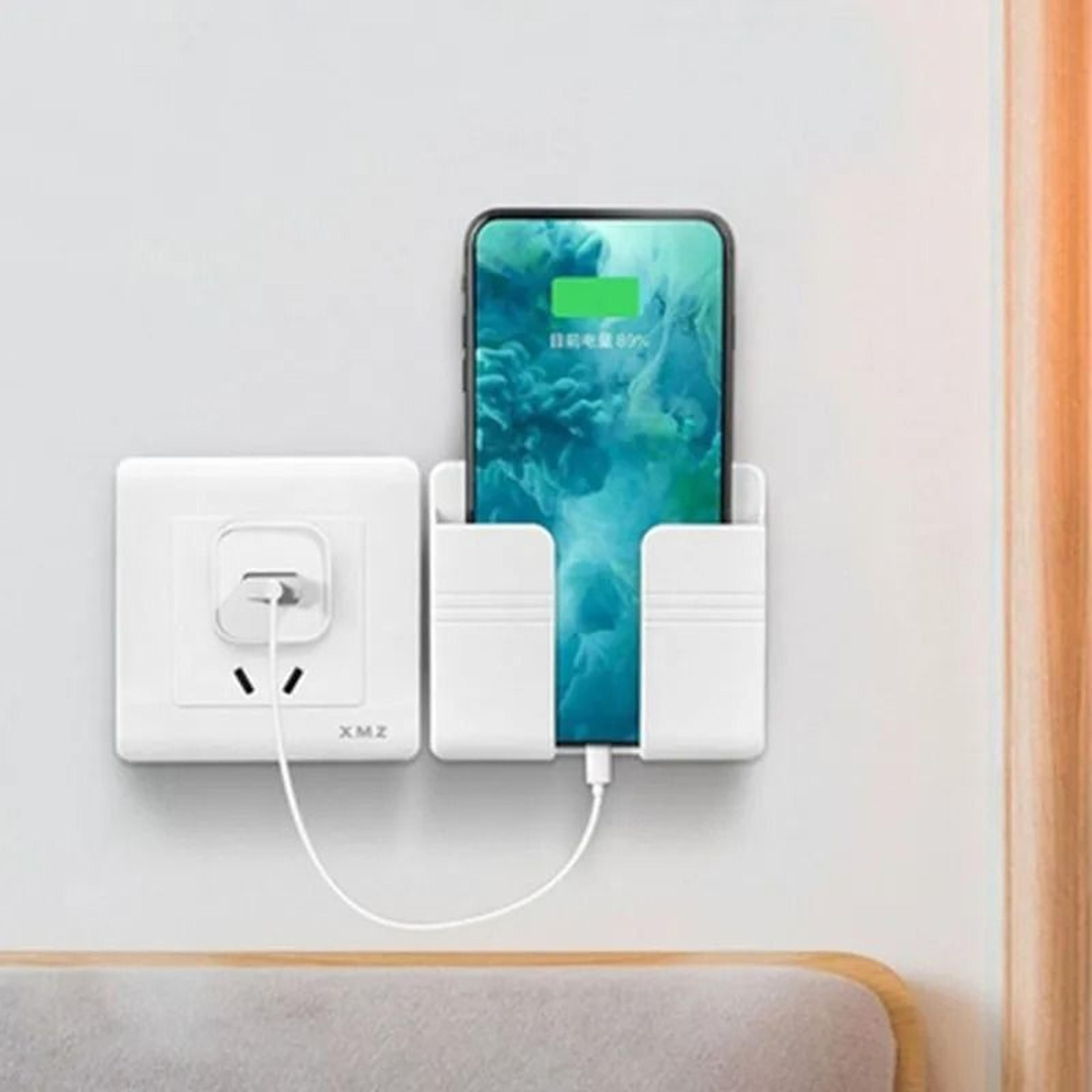 Punch Free Wall Mounted Phone Charging Holder Remote Control Storage Box 2