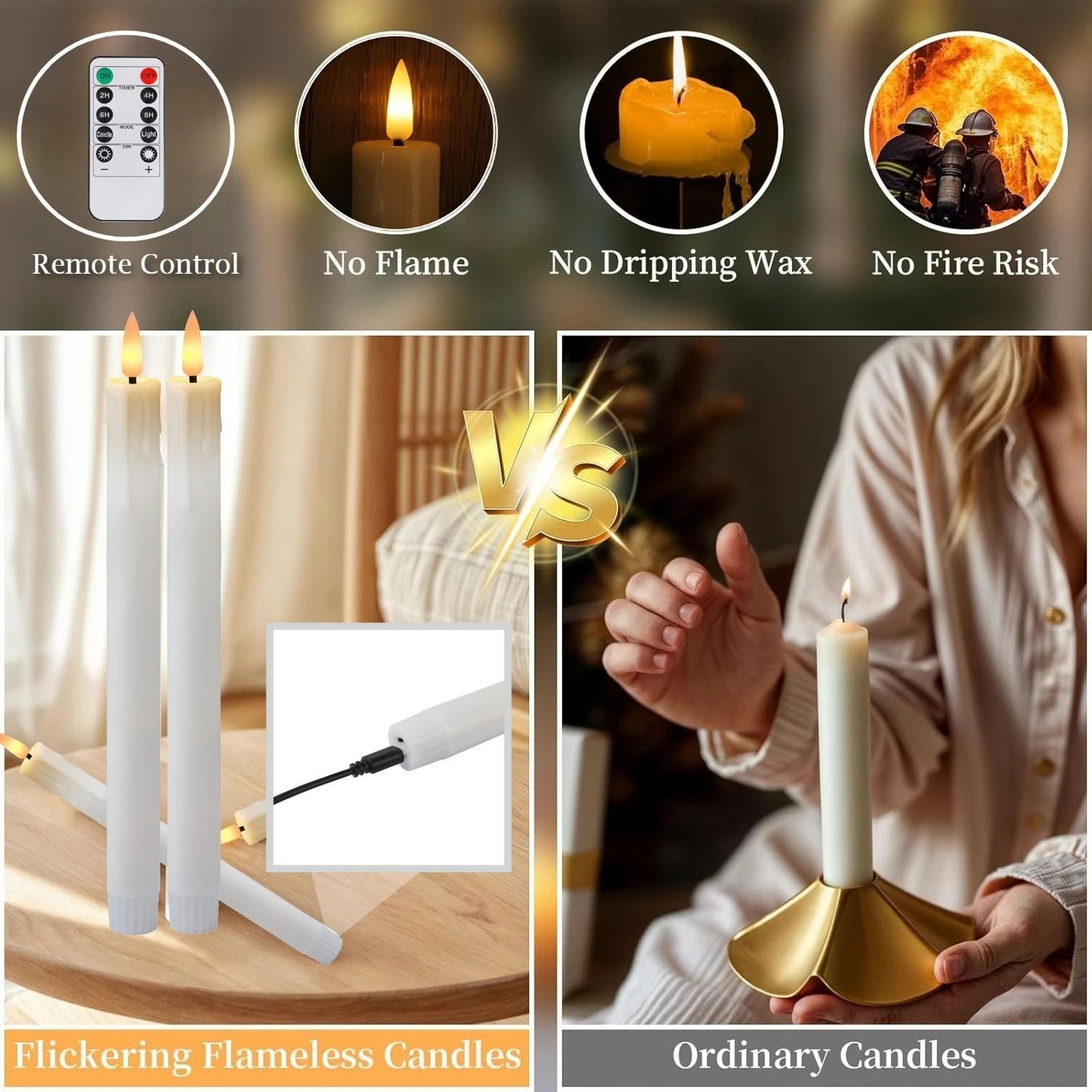 Flameless LED Taper Candles Remote Control Timer Flickering Candlesticks Set 1