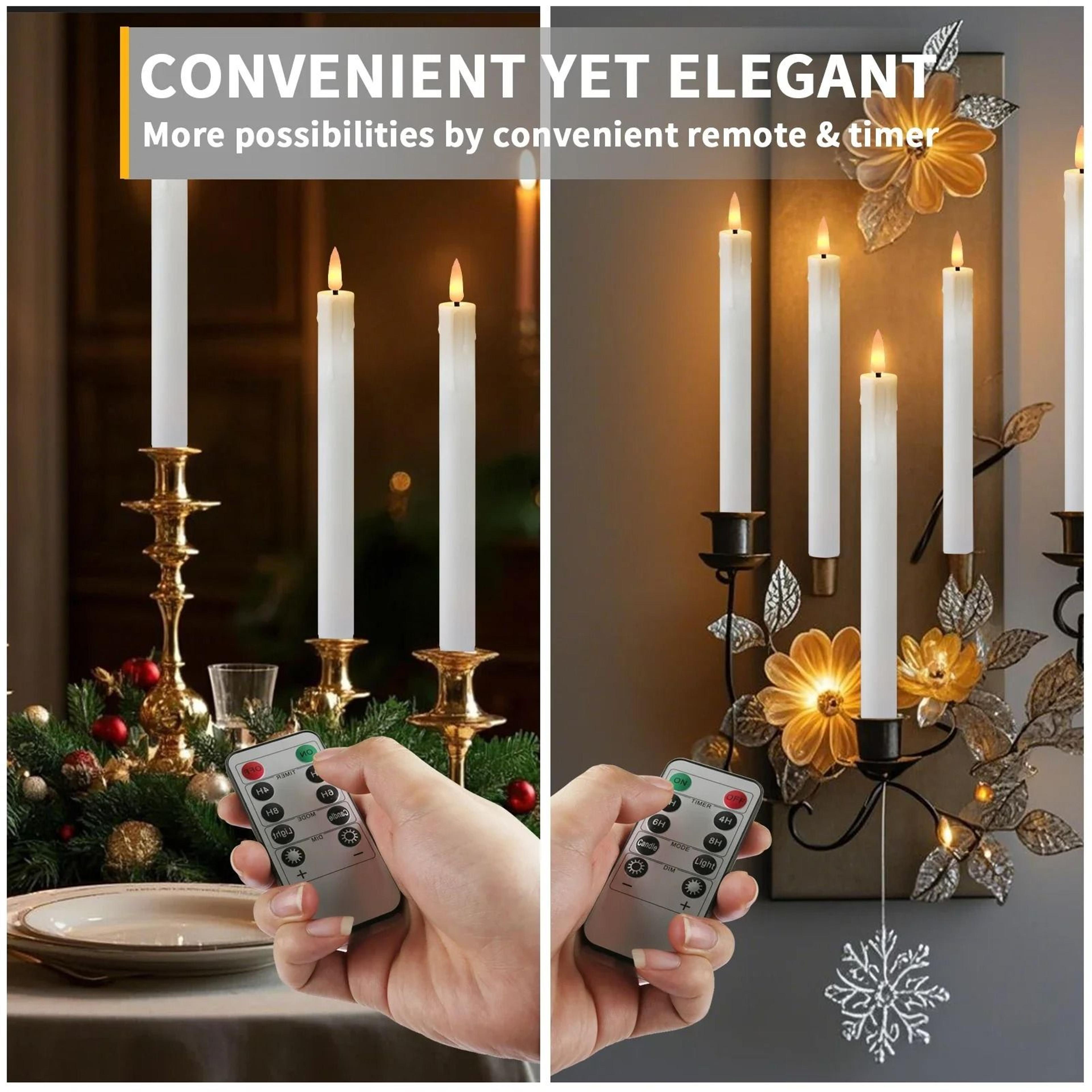 Flameless LED Taper Candles Remote Control Timer Flickering Candlesticks Set 4