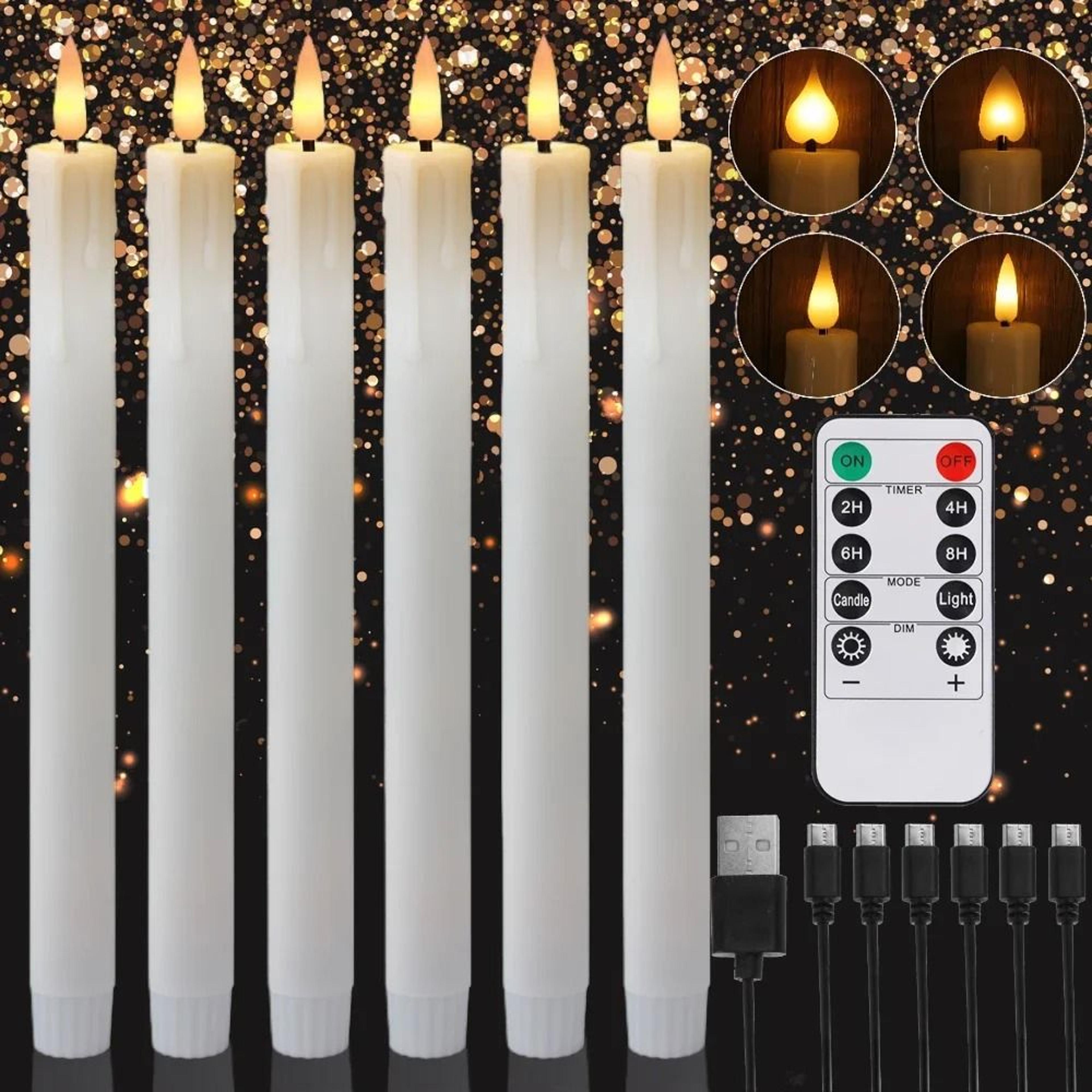 Flameless LED Taper Candles Remote Control Timer Flickering Candlesticks Set 6
