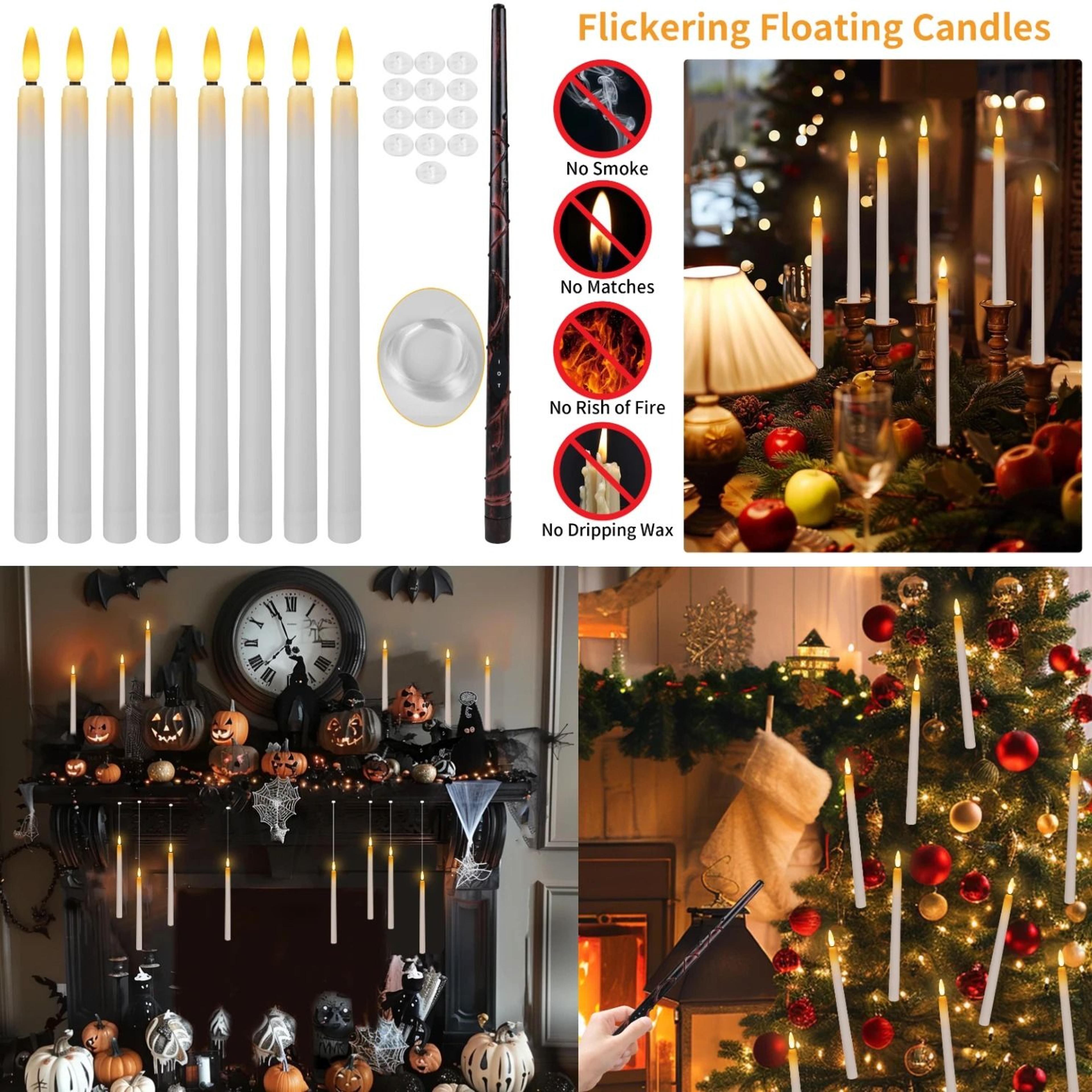 Floating Candles With Magic Wand Remote Control Flickering Warm Light Set 3