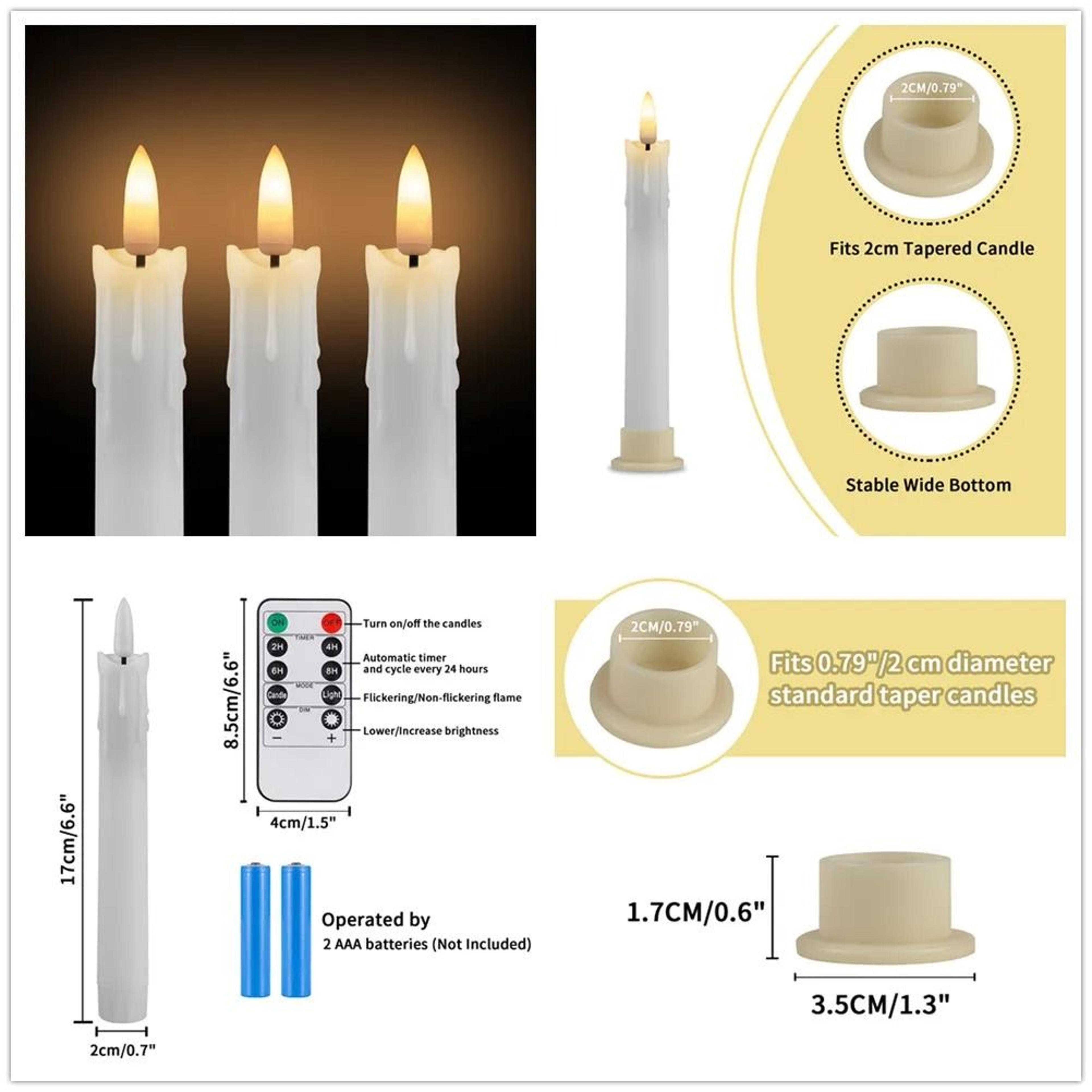 Flameless Flickering Ivory Taper Candles 3D Wick Remote Control Battery Set 1