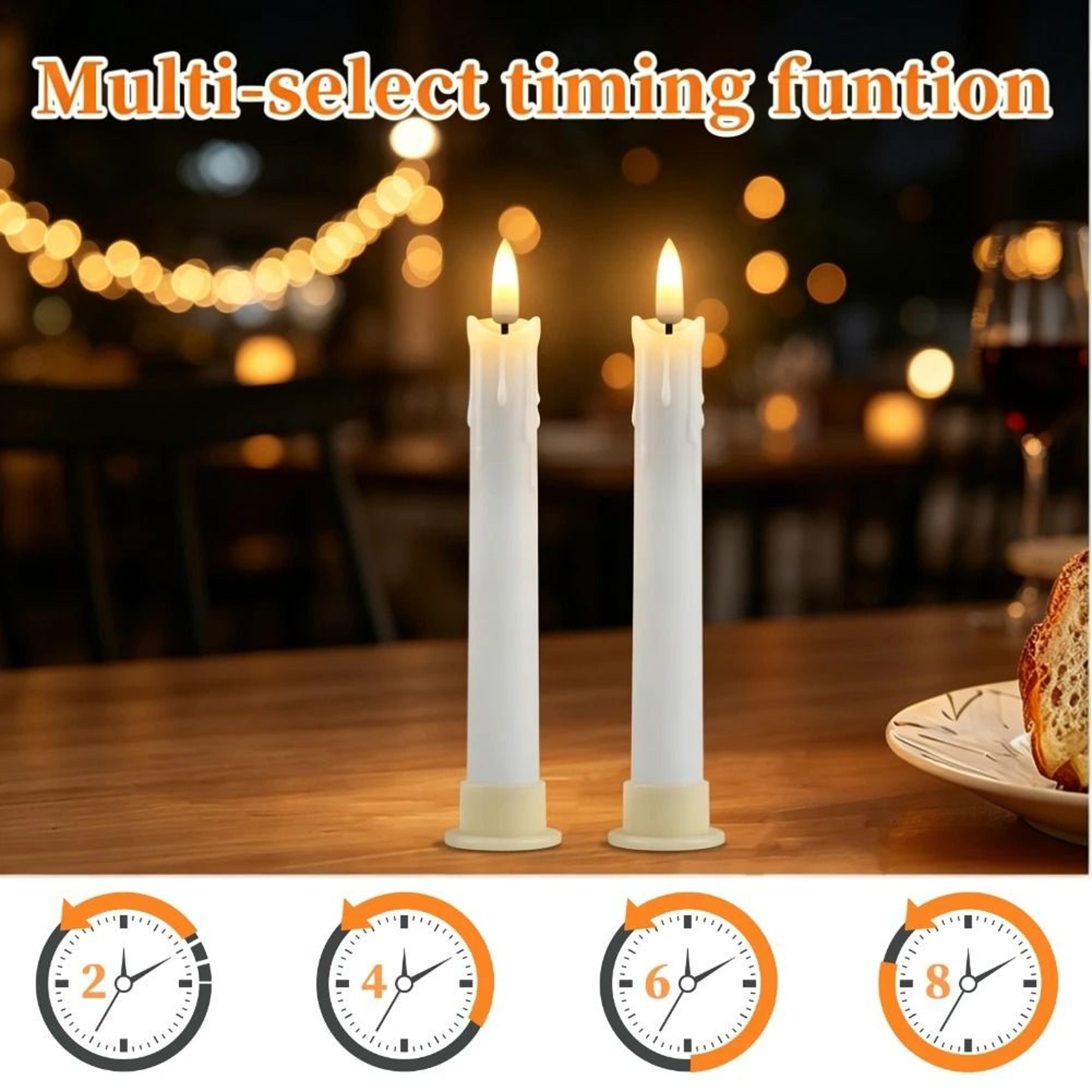 Flameless Flickering Ivory Taper Candles 3D Wick Remote Control Battery Set 5