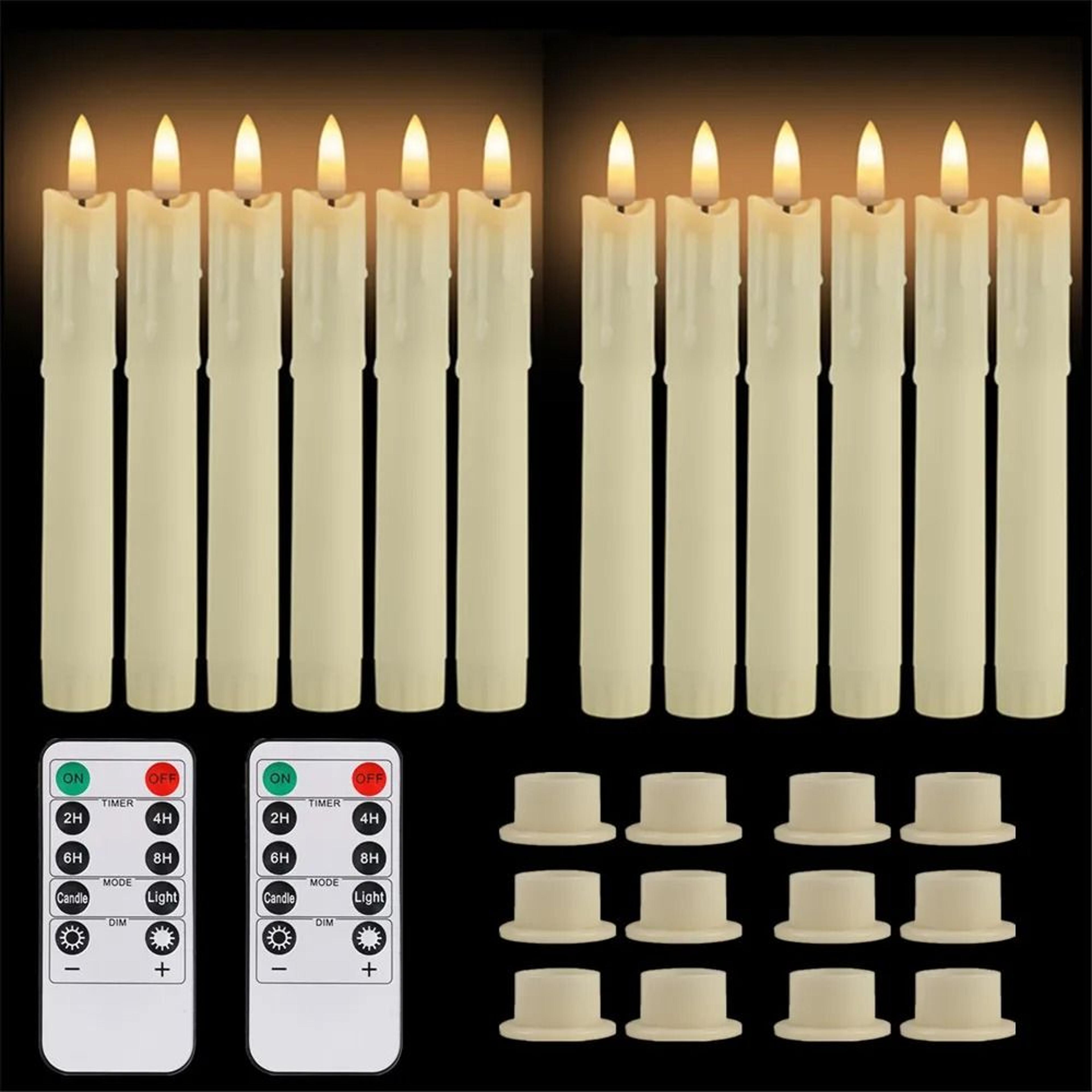 Flameless Flickering Ivory Taper Candles 3D Wick Remote Control Battery Set 21