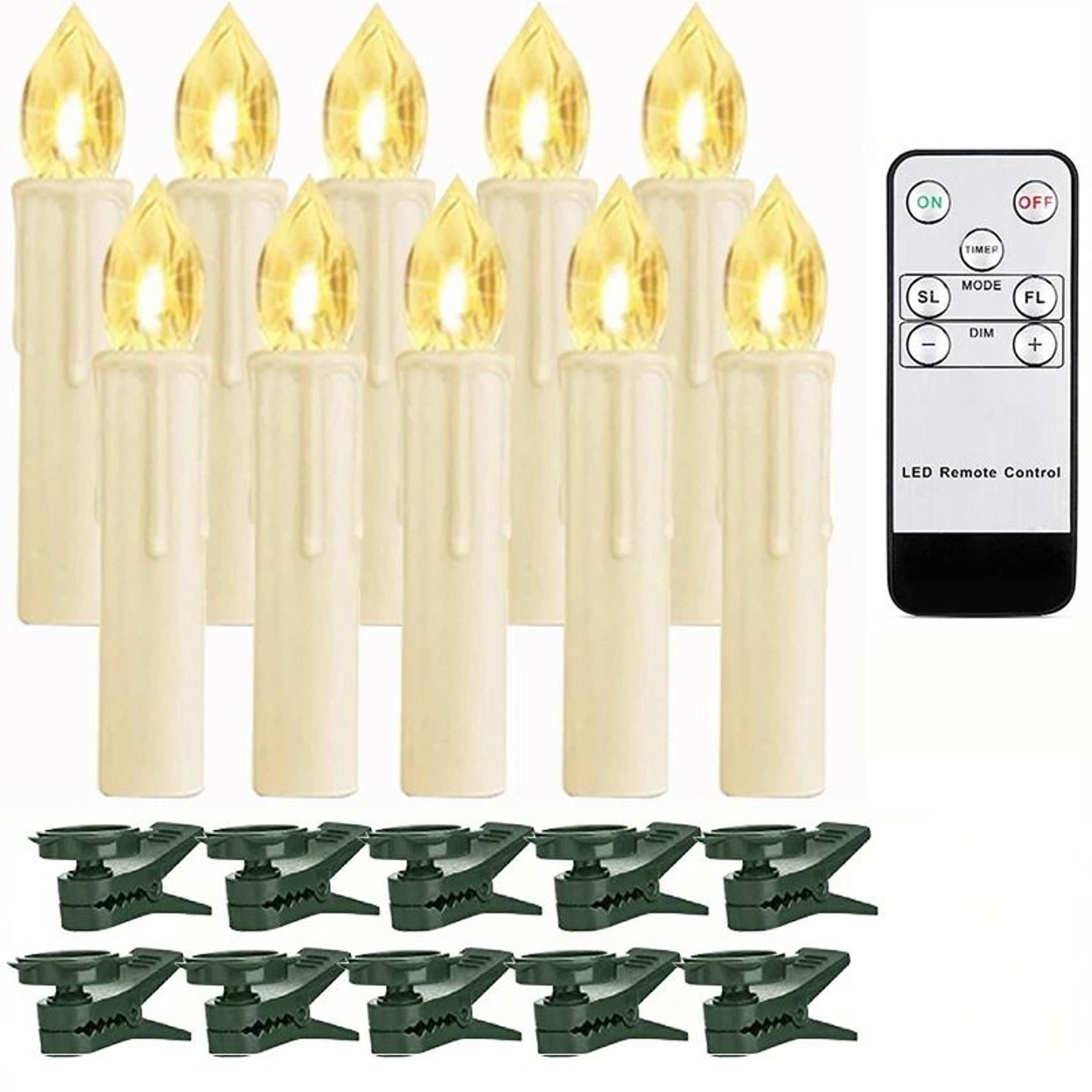 Waterproof Outdoor LED Candle Lights Remote Timer Flickering Clip Lamps Set 10