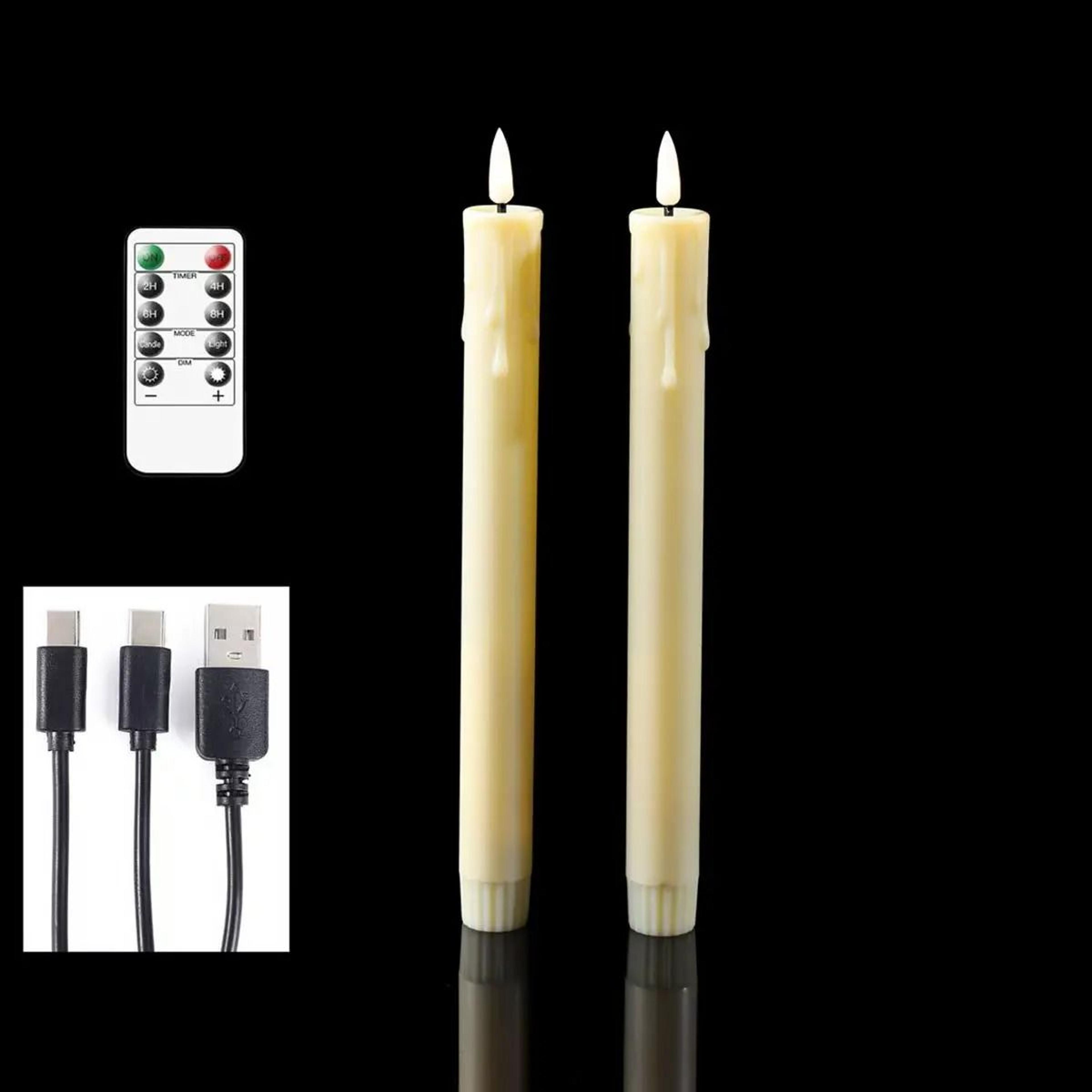 10 Inch USB Rechargeable LED Taper Candles Remote Control Flameless Set 5