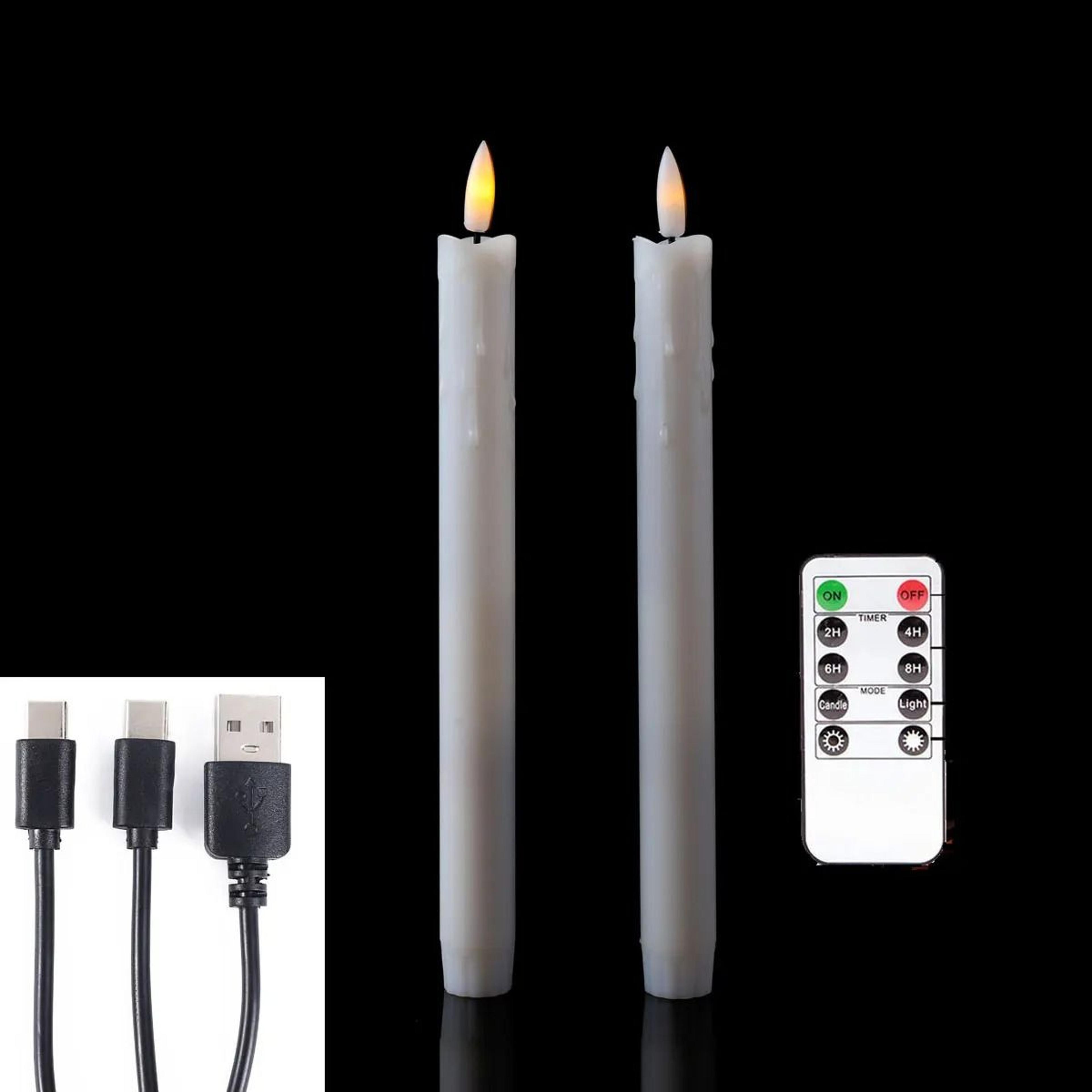 10 Inch USB Rechargeable LED Taper Candles Remote Control Flameless Set 8