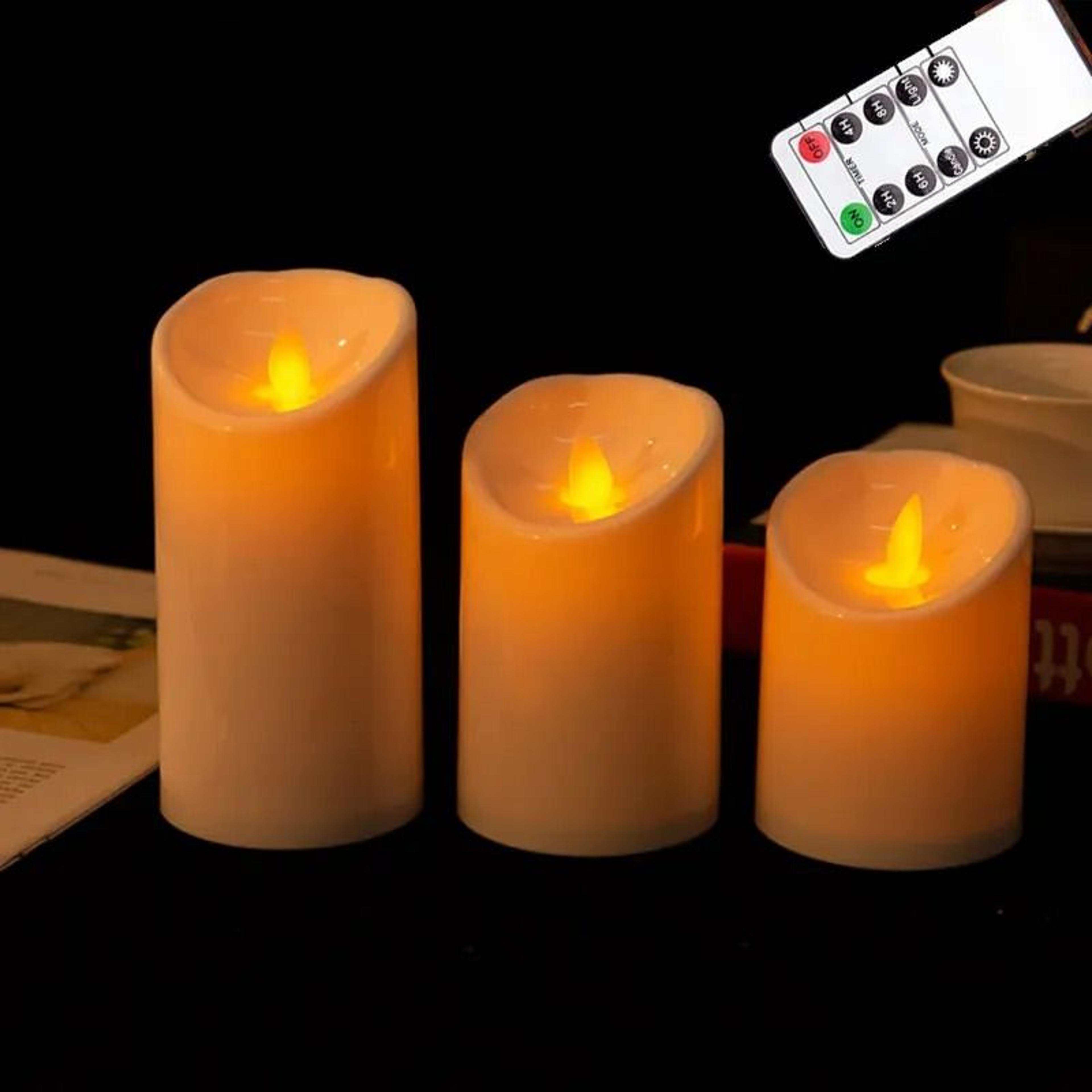 Moving Wick LED Decorative Candles Remote Control Battery Pillar Candle Set 1