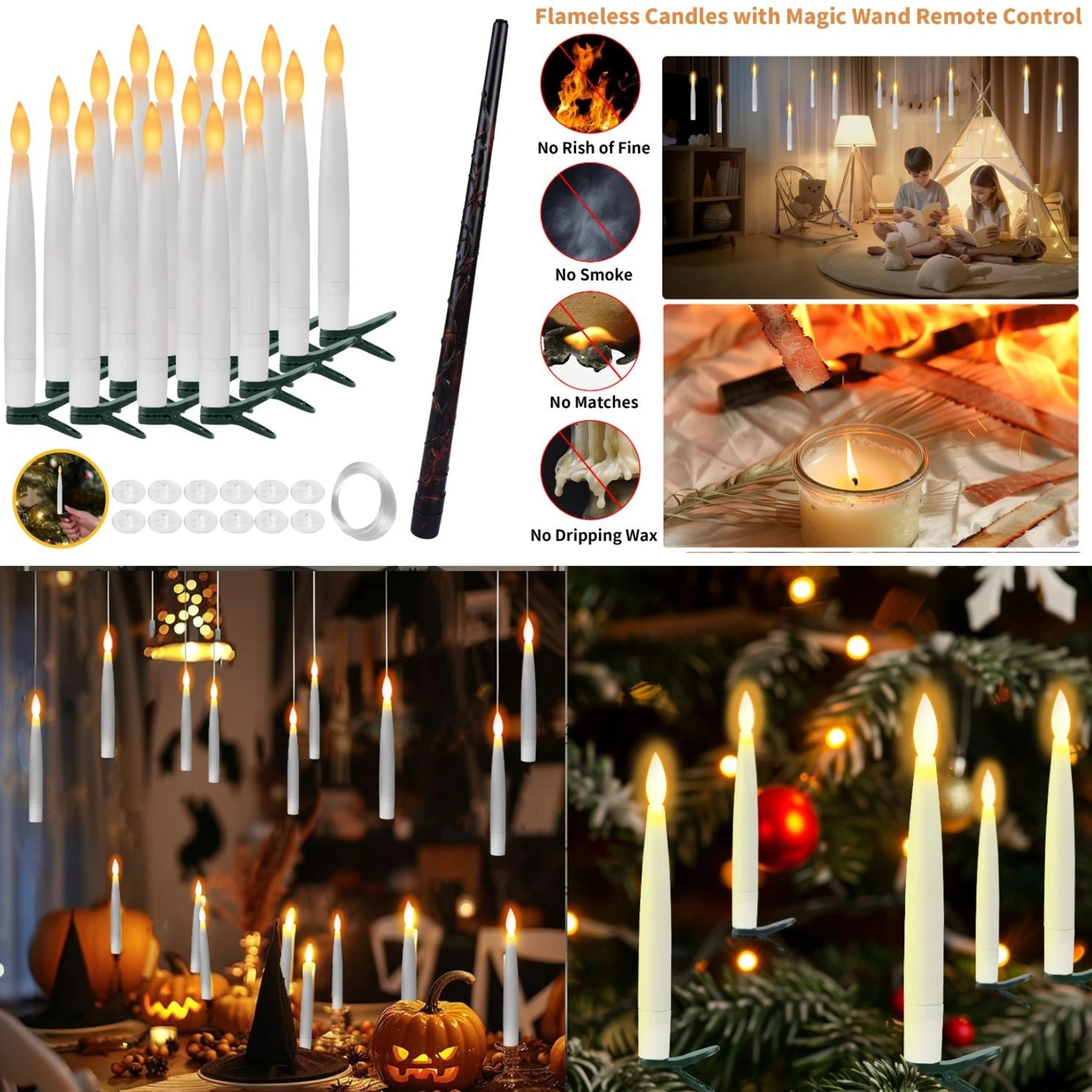 Floating Candles Magic Wand Remote Flickering Warm Light Flameless Taper Set 4