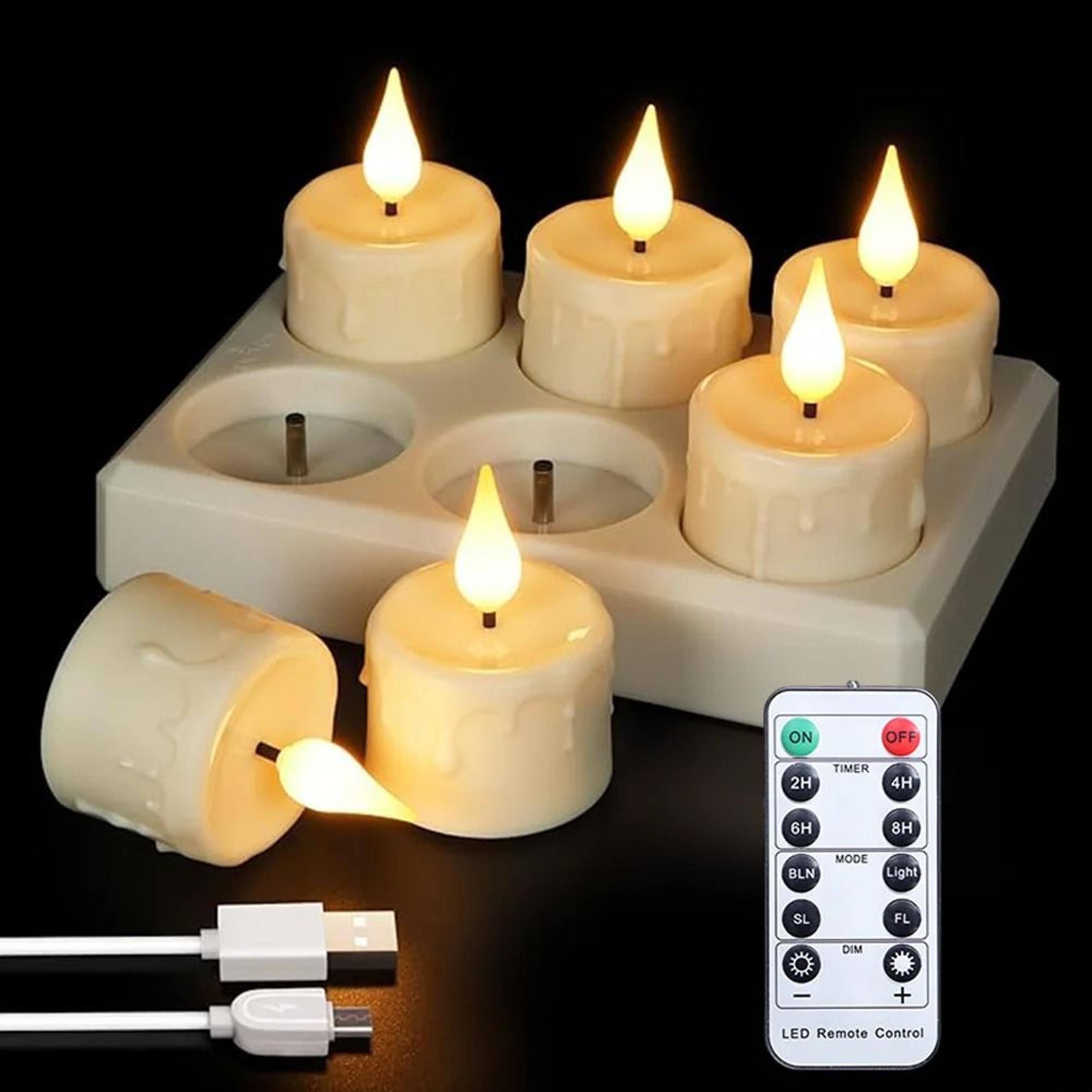 FPOO Rechargeable Flameless LED Tea Light Candles Remote Timer Lamp Set 6