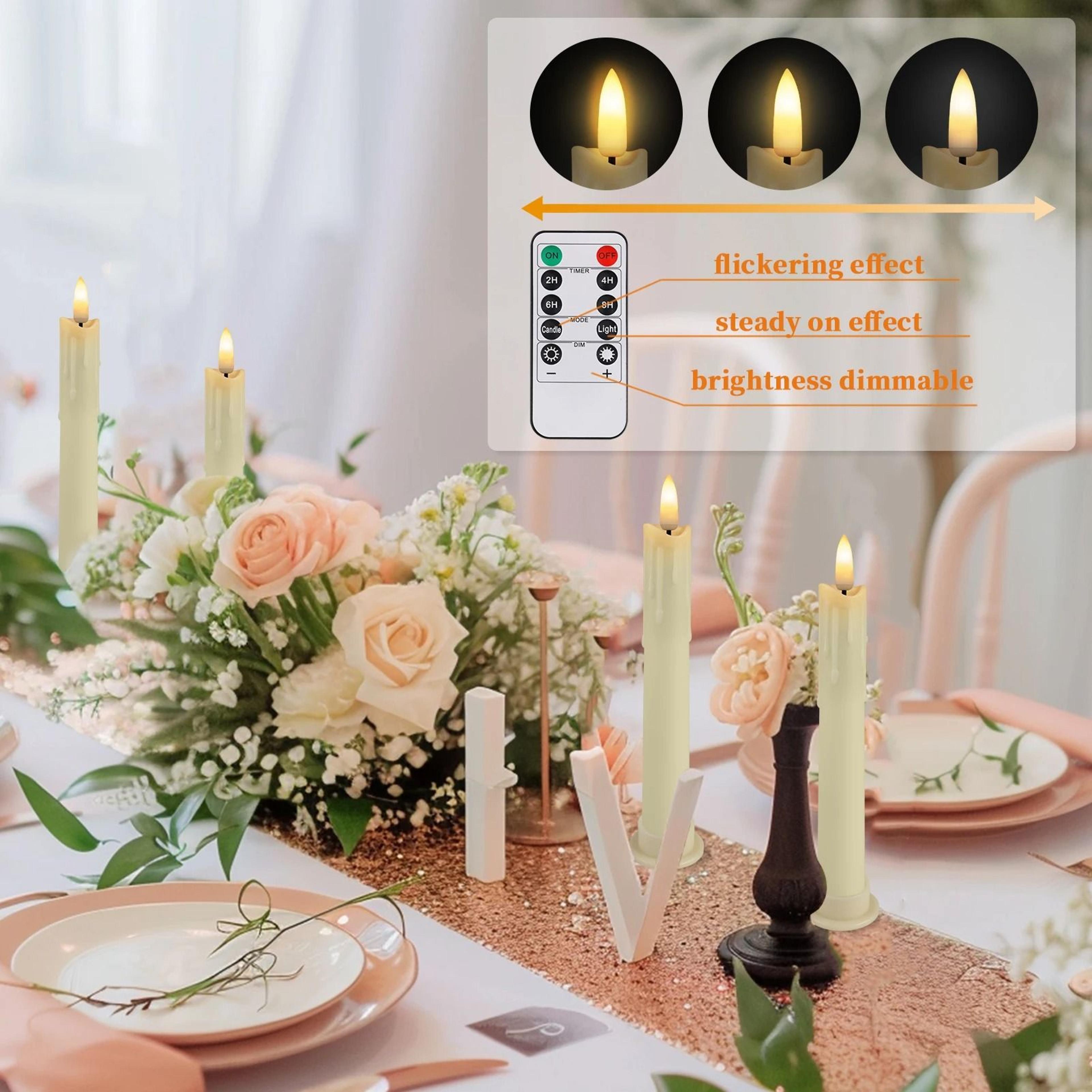 LED Flameless Flickering Taper Candles Remote Ivory Candlesticks Set 5