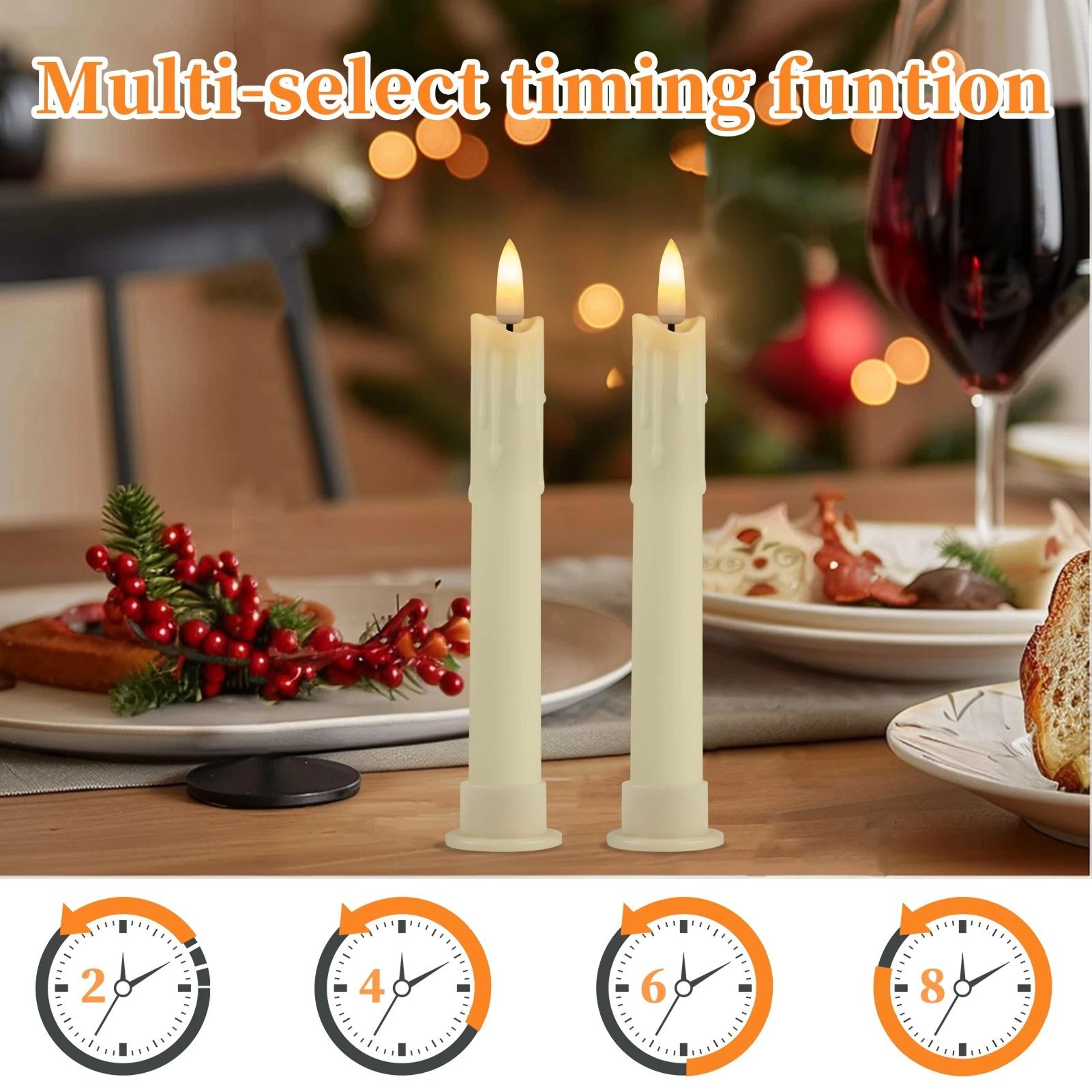 LED Flameless Flickering Taper Candles Remote Ivory Candlesticks Set 4