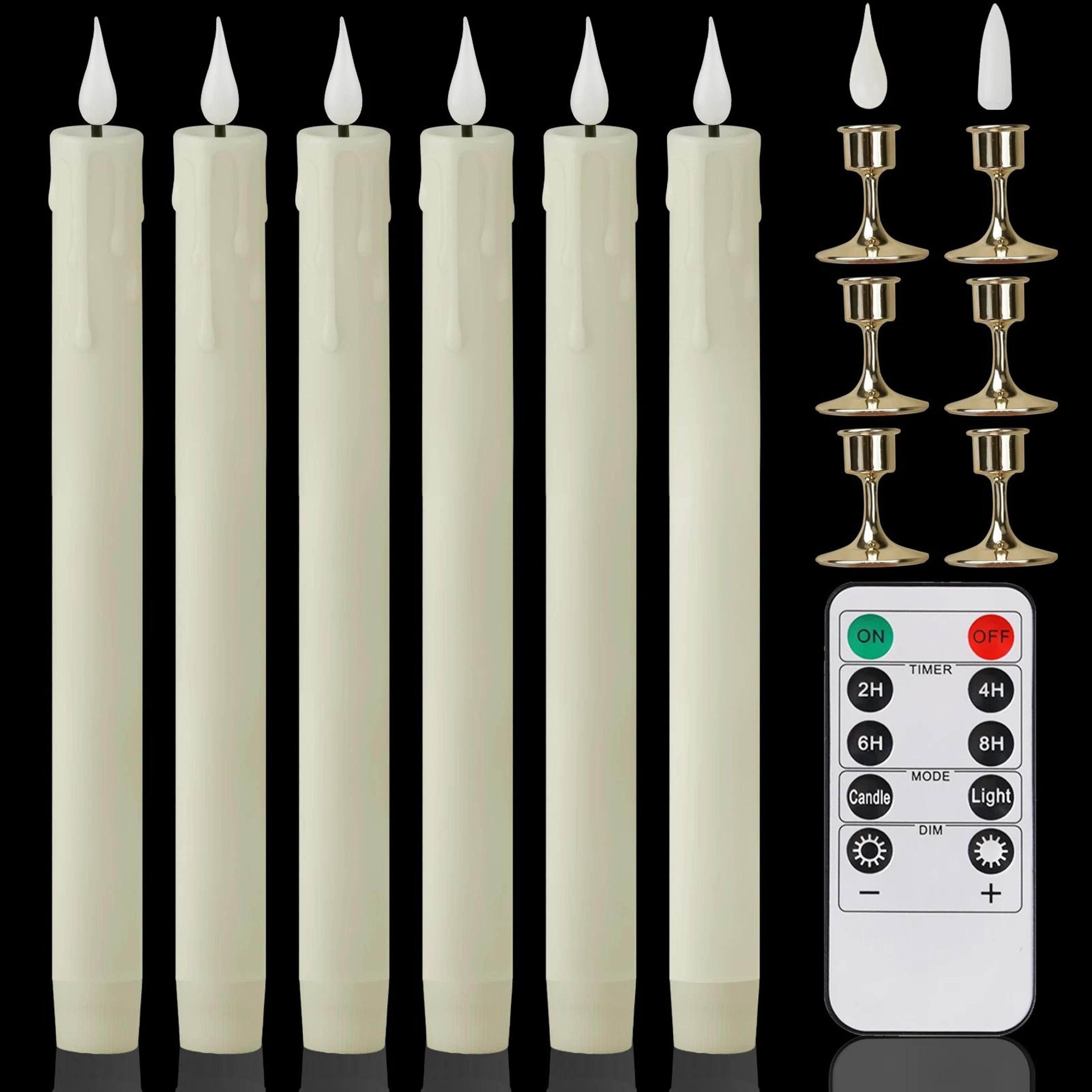 LED Flameless Flickering Taper Candles Remote Ivory Candlesticks Set 15