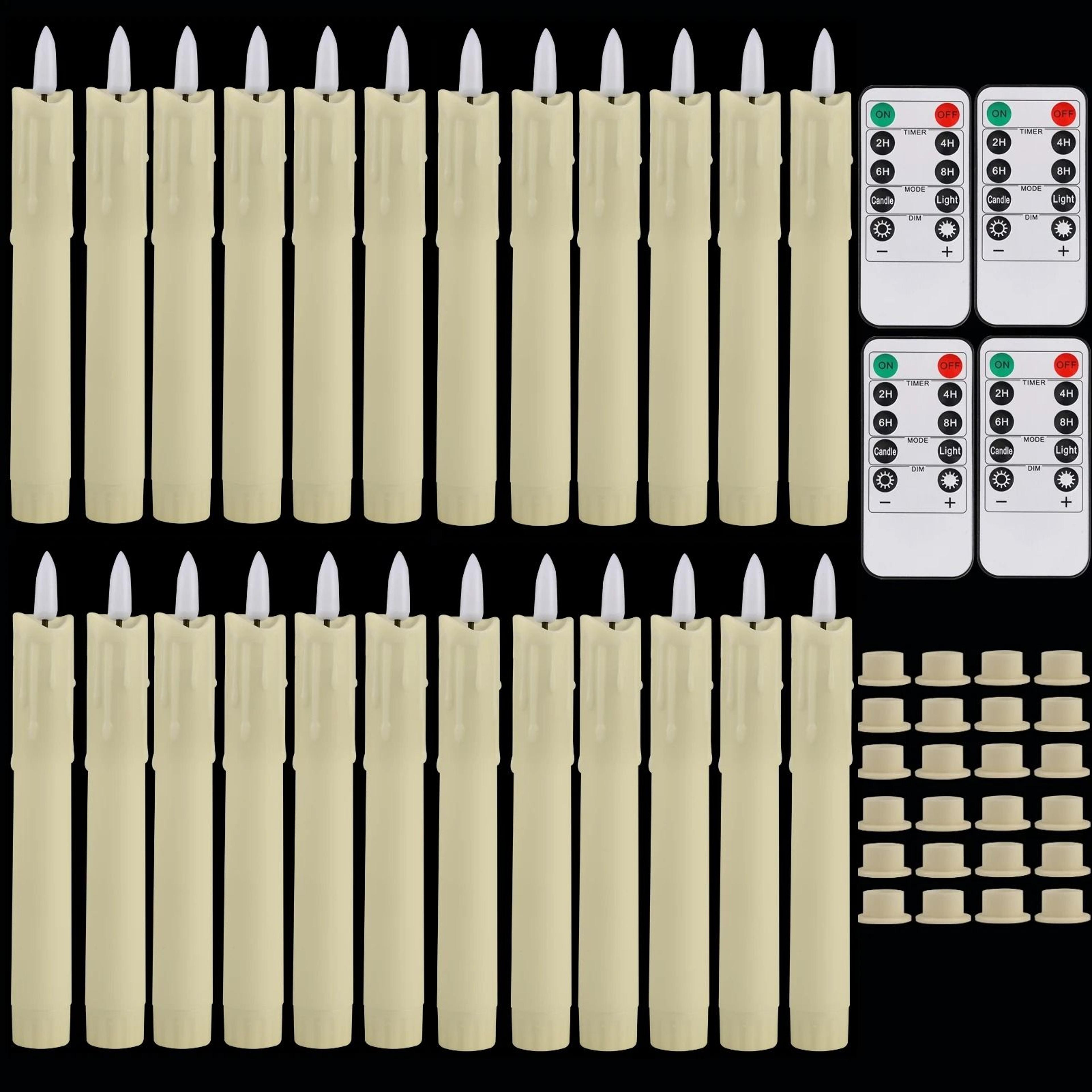 LED Flameless Flickering Taper Candles Remote Ivory Candlesticks Set 20