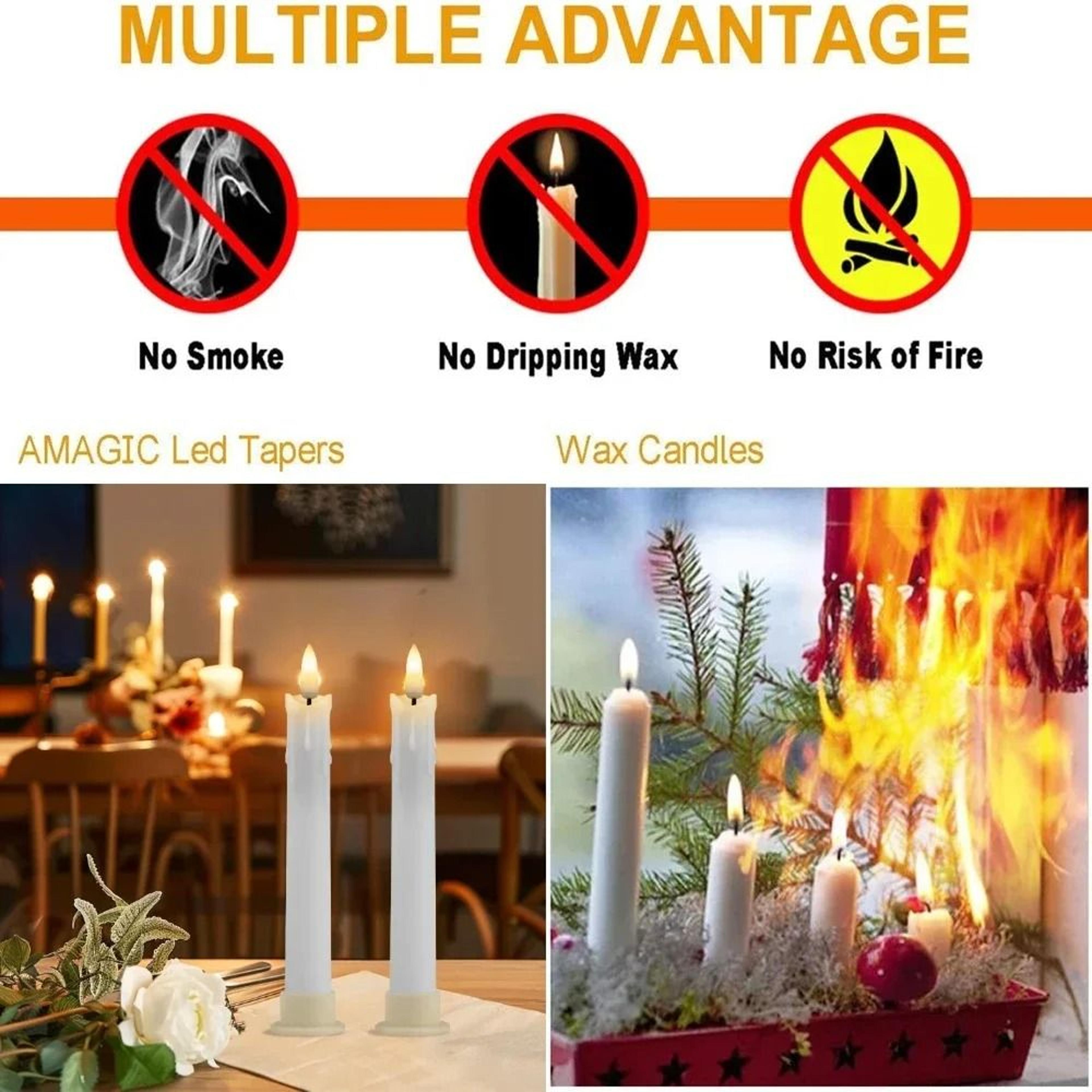 66Inch LED Flameless Taper Candles Remote Flickering Window Candlesticks Set 3